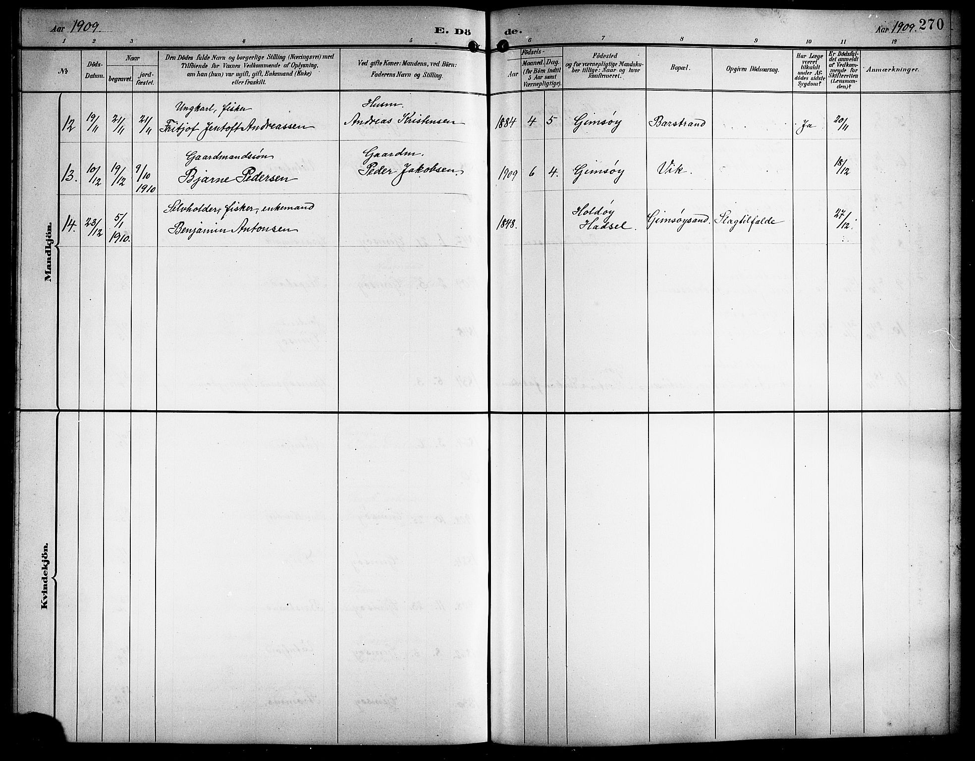 Ministerialprotokoller, klokkerbøker og fødselsregistre - Nordland, AV/SAT-A-1459/876/L1105: Parish register (copy) no. 876C04, 1896-1914, p. 270