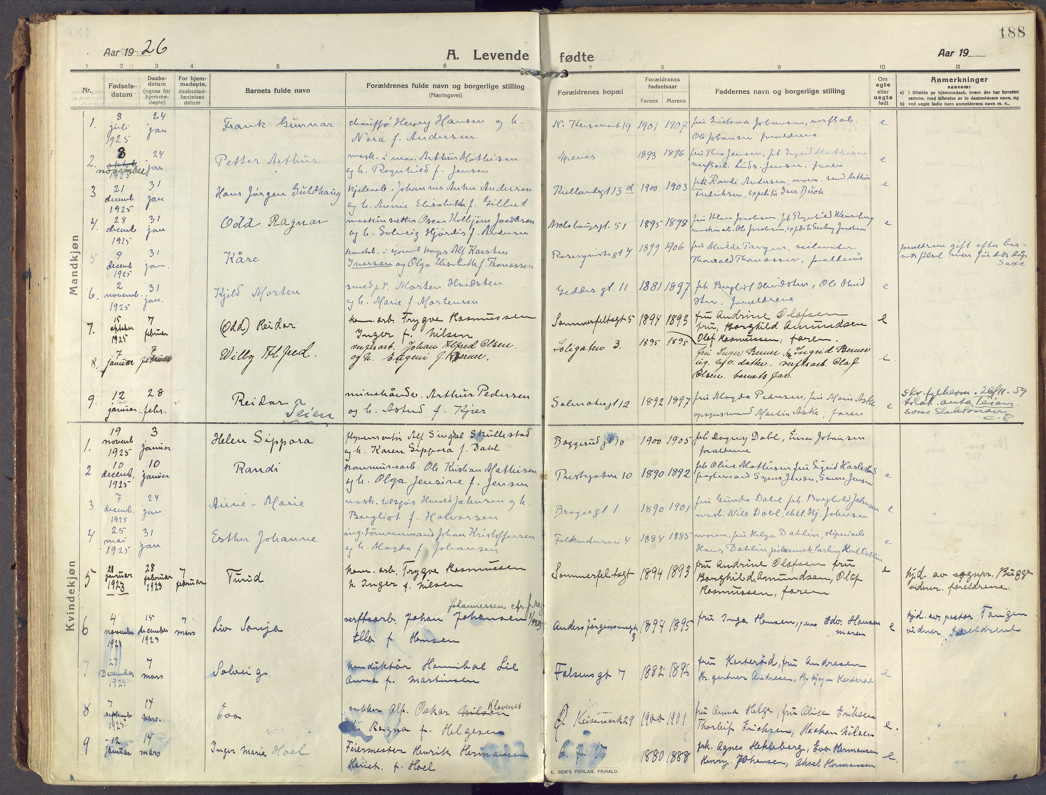 Horten kirkebøker, SAKO/A-348/F/Fa/L0012: Parish register (official) no. 12, 1913-1926, p. 188
