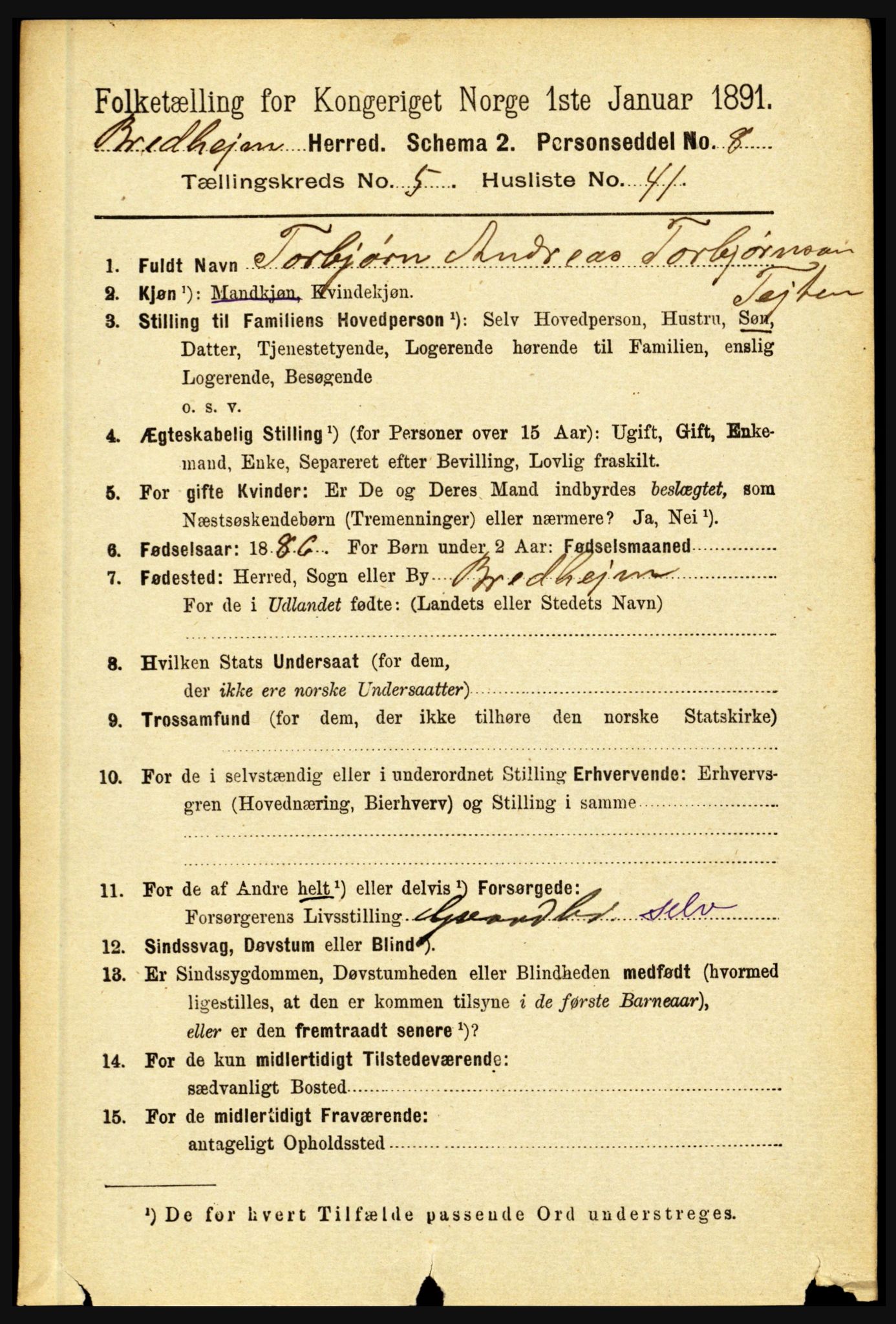 RA, 1891 census for 1446 Breim, 1891, p. 2048