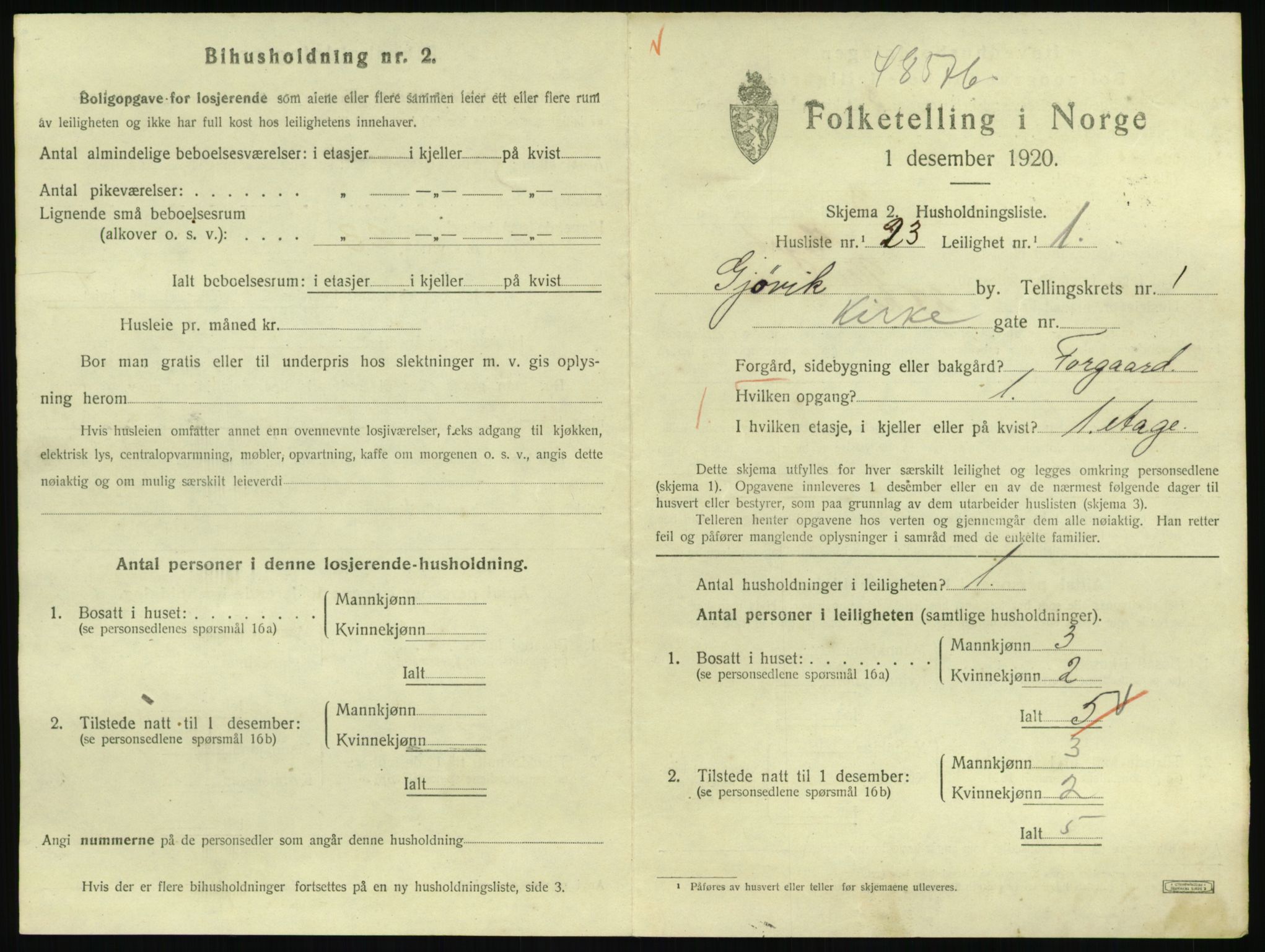 SAH, 1920 census for Gjøvik, 1920, p. 806