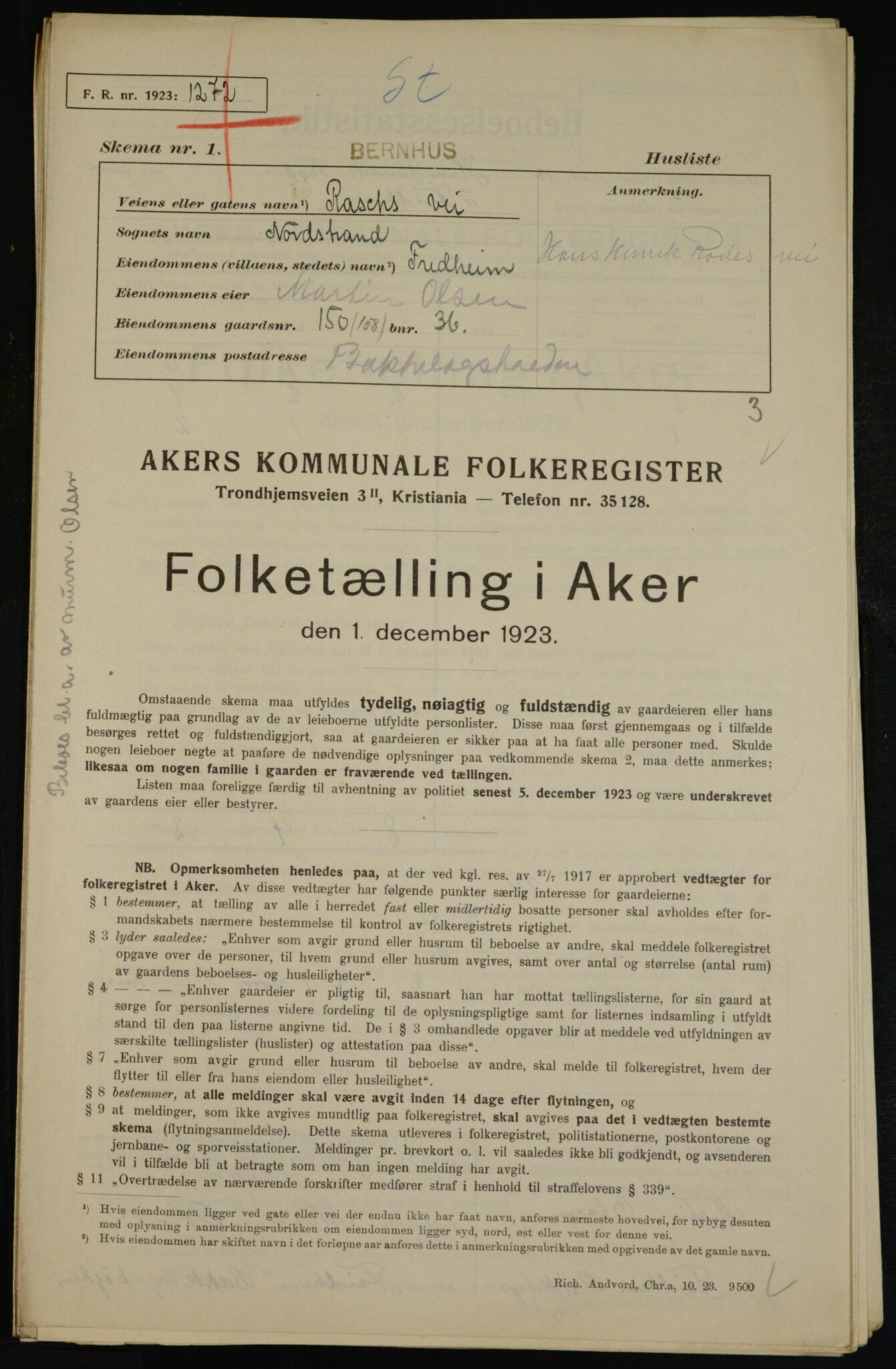 , Municipal Census 1923 for Aker, 1923, p. 43984