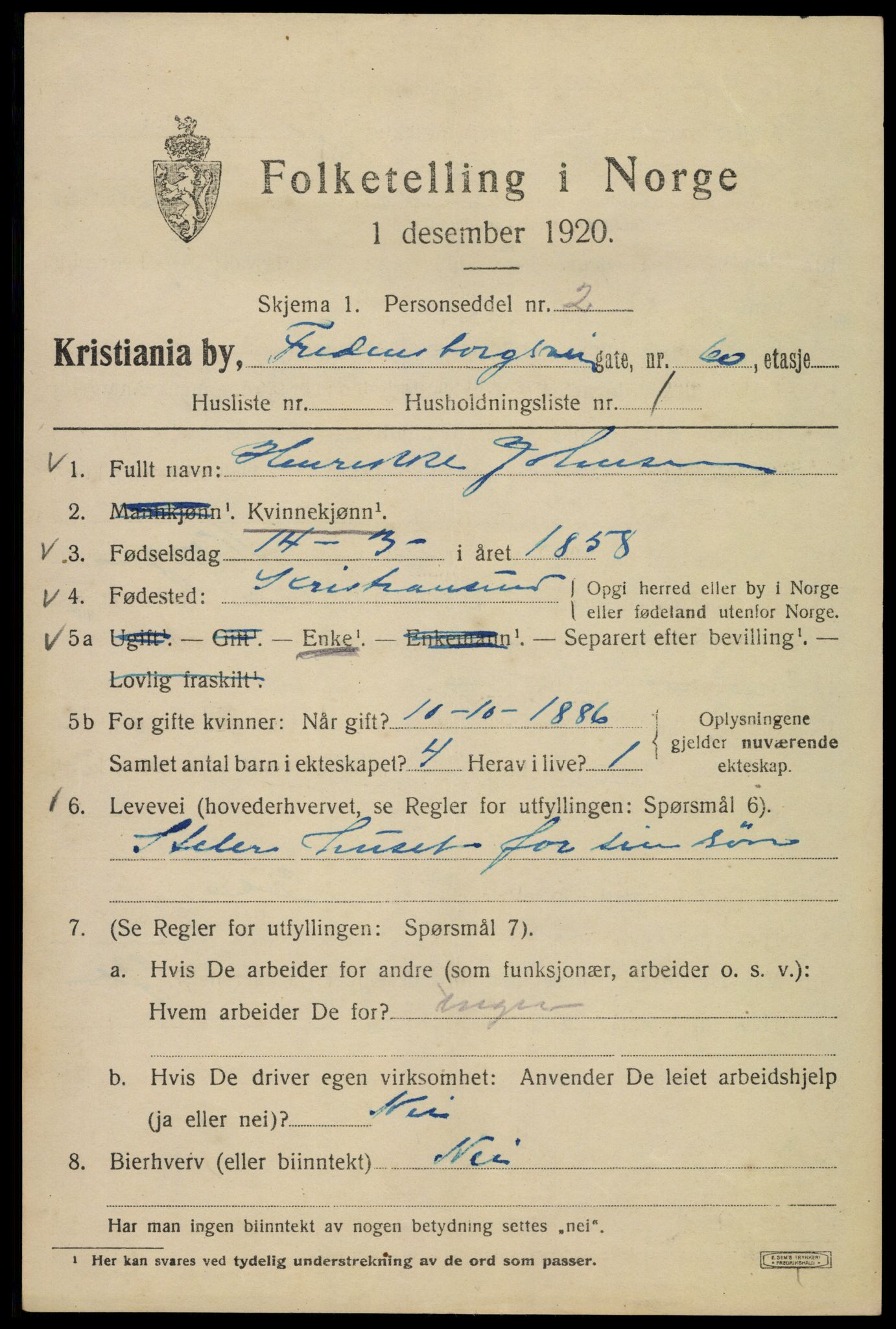 SAO, 1920 census for Kristiania, 1920, p. 237047