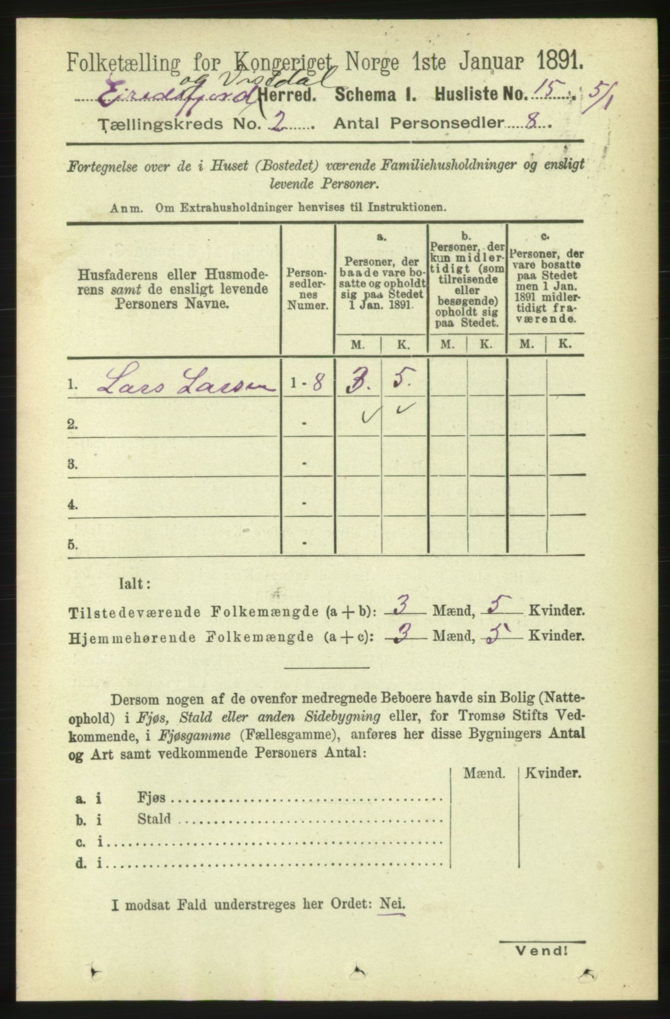 RA, 1891 census for 1542 Eresfjord og Vistdal, 1891, p. 323