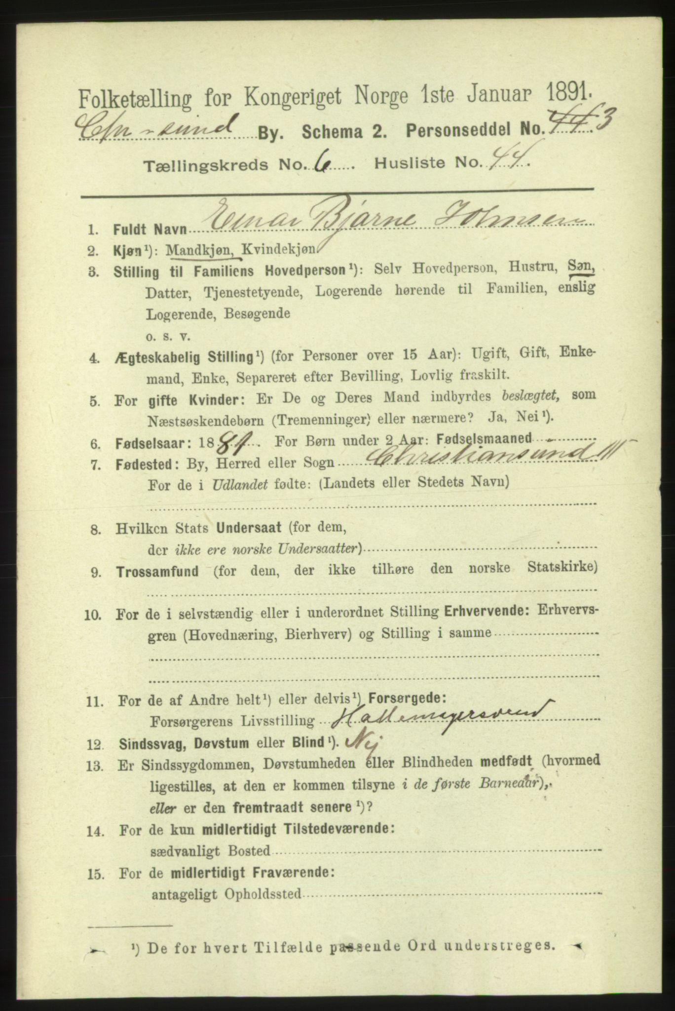 RA, 1891 census for 1503 Kristiansund, 1891, p. 5519