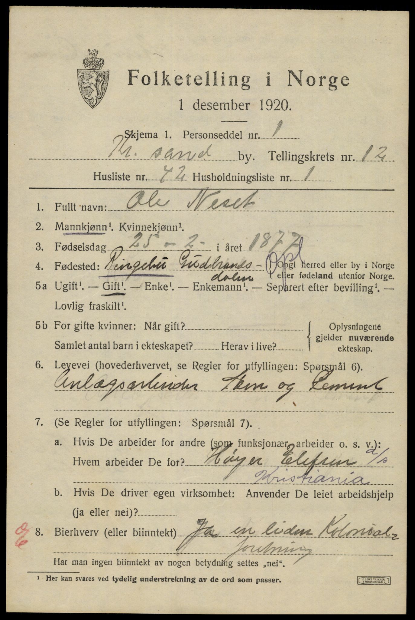 SAK, 1920 census for Kristiansand, 1920, p. 26747