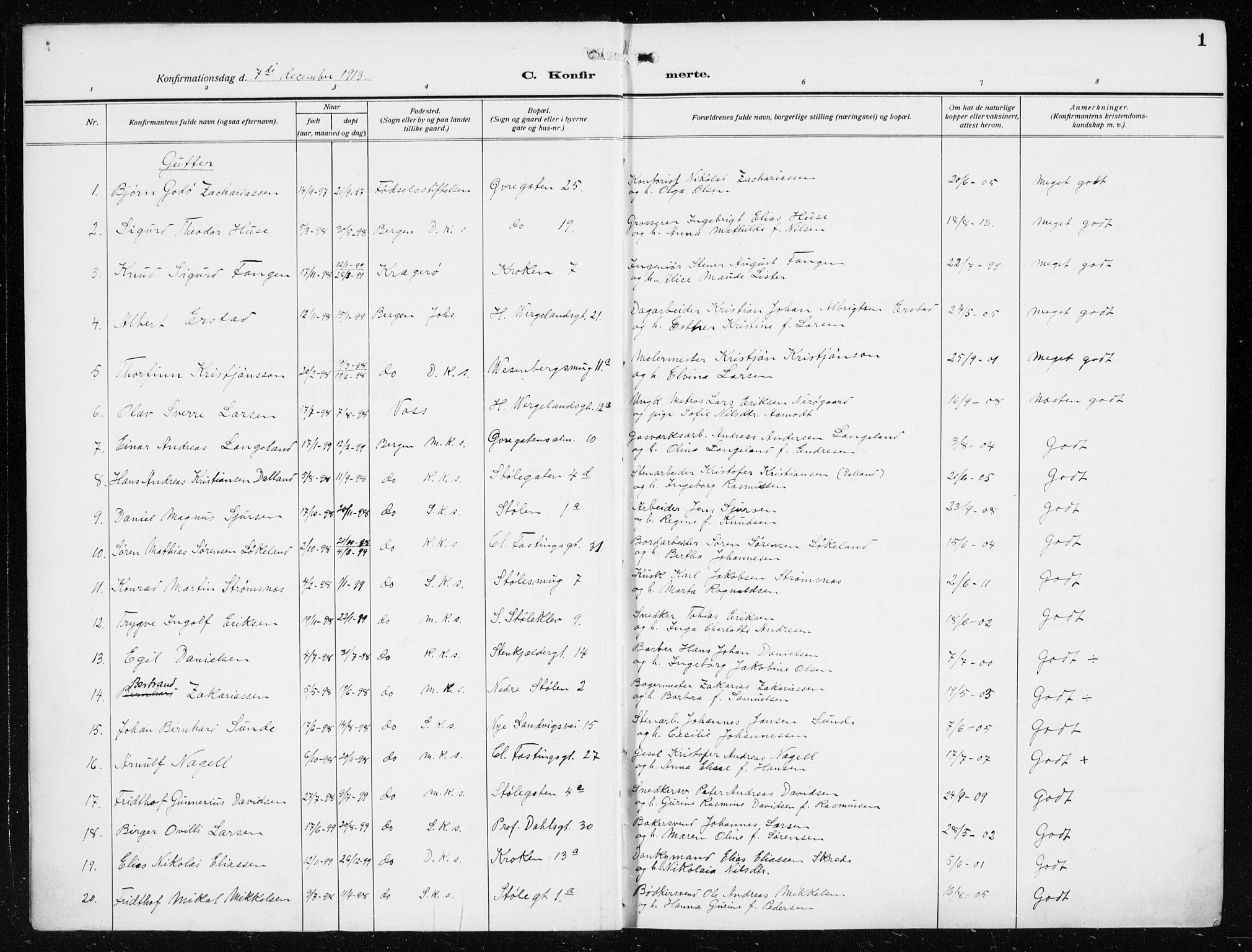 Mariakirken Sokneprestembete, SAB/A-76901/H/Haa/L0015: Parish register (official) no. C 3, 1913-1927, p. 1