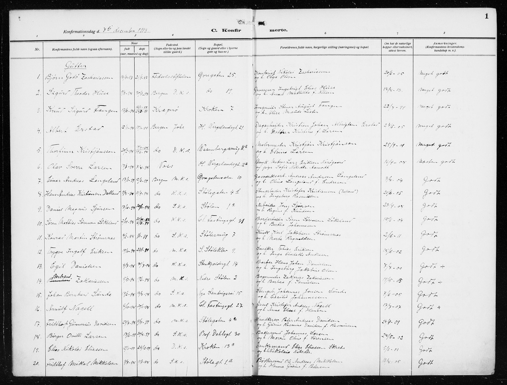Mariakirken Sokneprestembete, AV/SAB-A-76901/H/Haa/L0015: Parish register (official) no. C 3, 1913-1927, p. 1