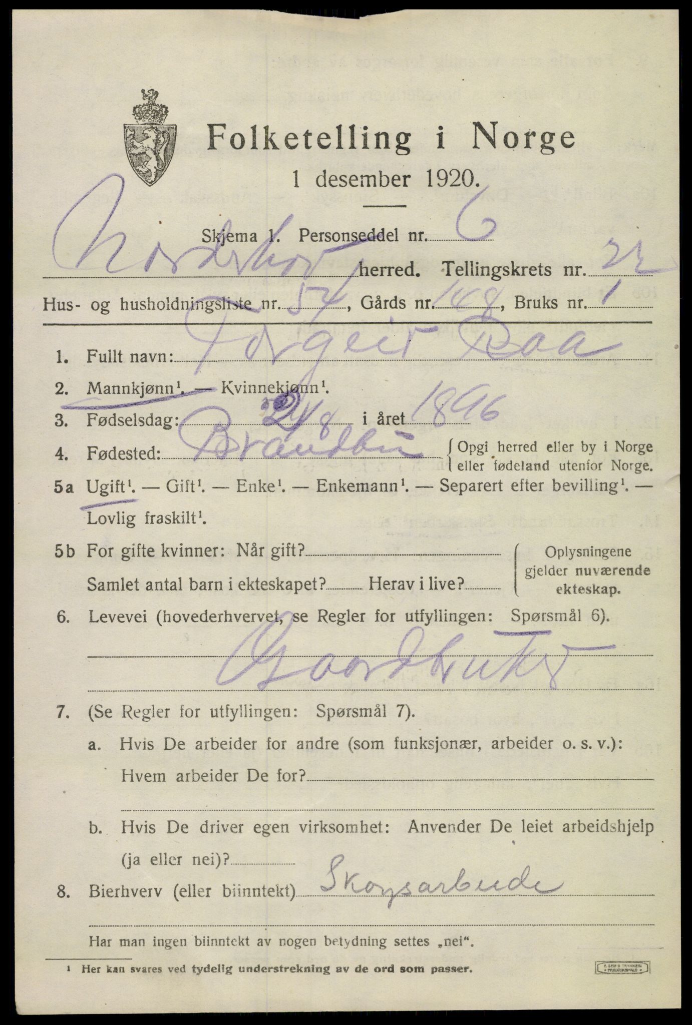 SAKO, 1920 census for Norderhov, 1920, p. 23162