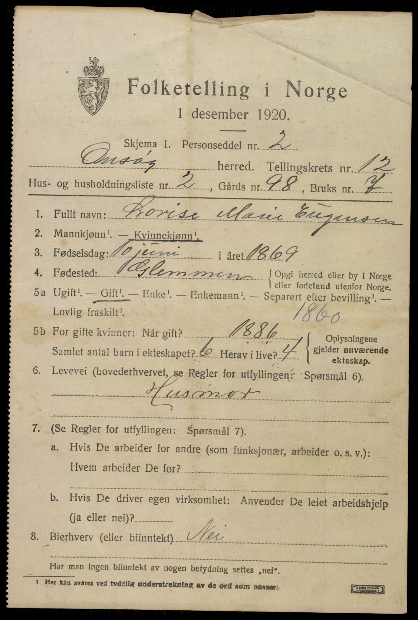 SAO, 1920 census for Onsøy, 1920, p. 14772