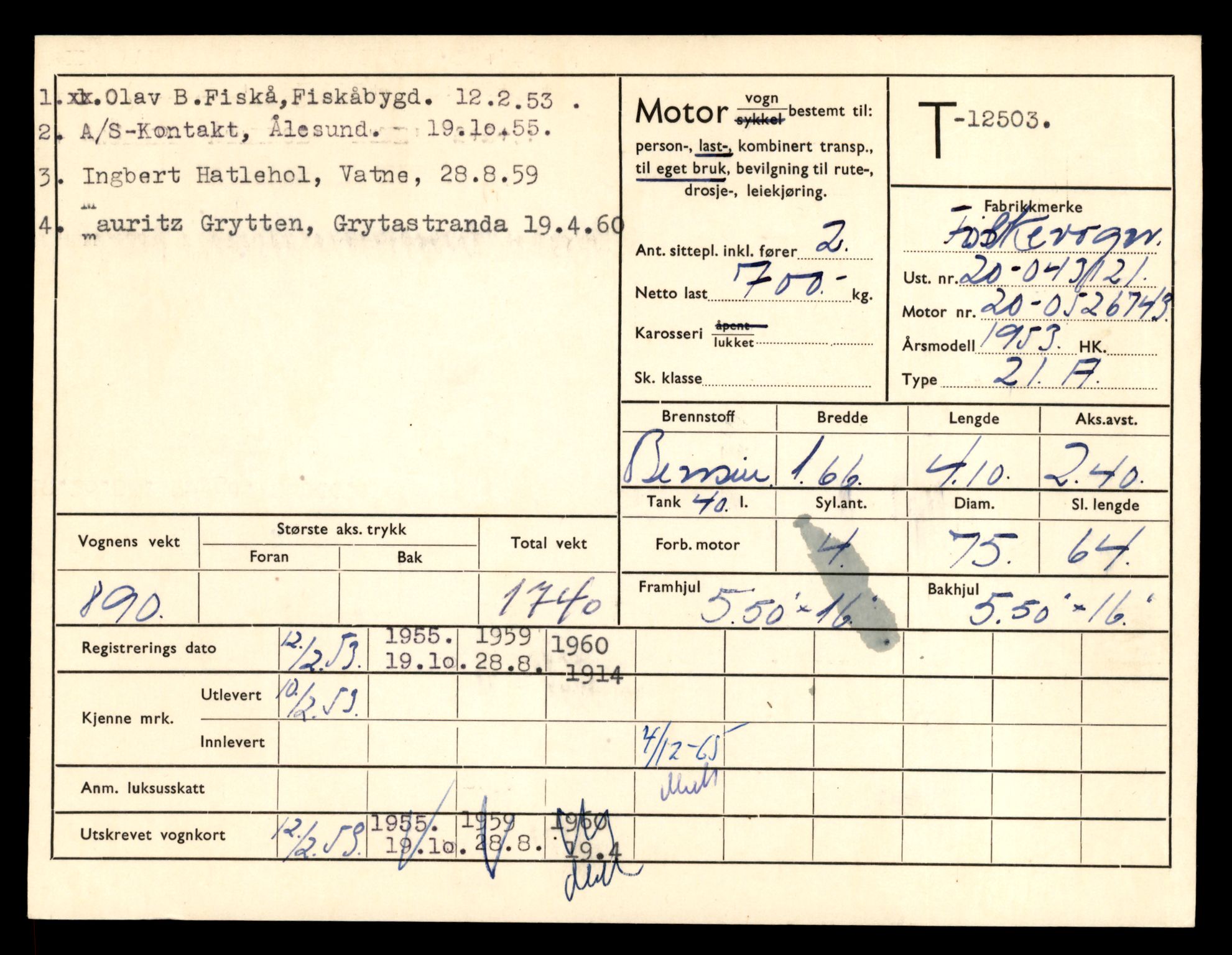 Møre og Romsdal vegkontor - Ålesund trafikkstasjon, AV/SAT-A-4099/F/Fe/L0034: Registreringskort for kjøretøy T 12500 - T 12652, 1927-1998, p. 83