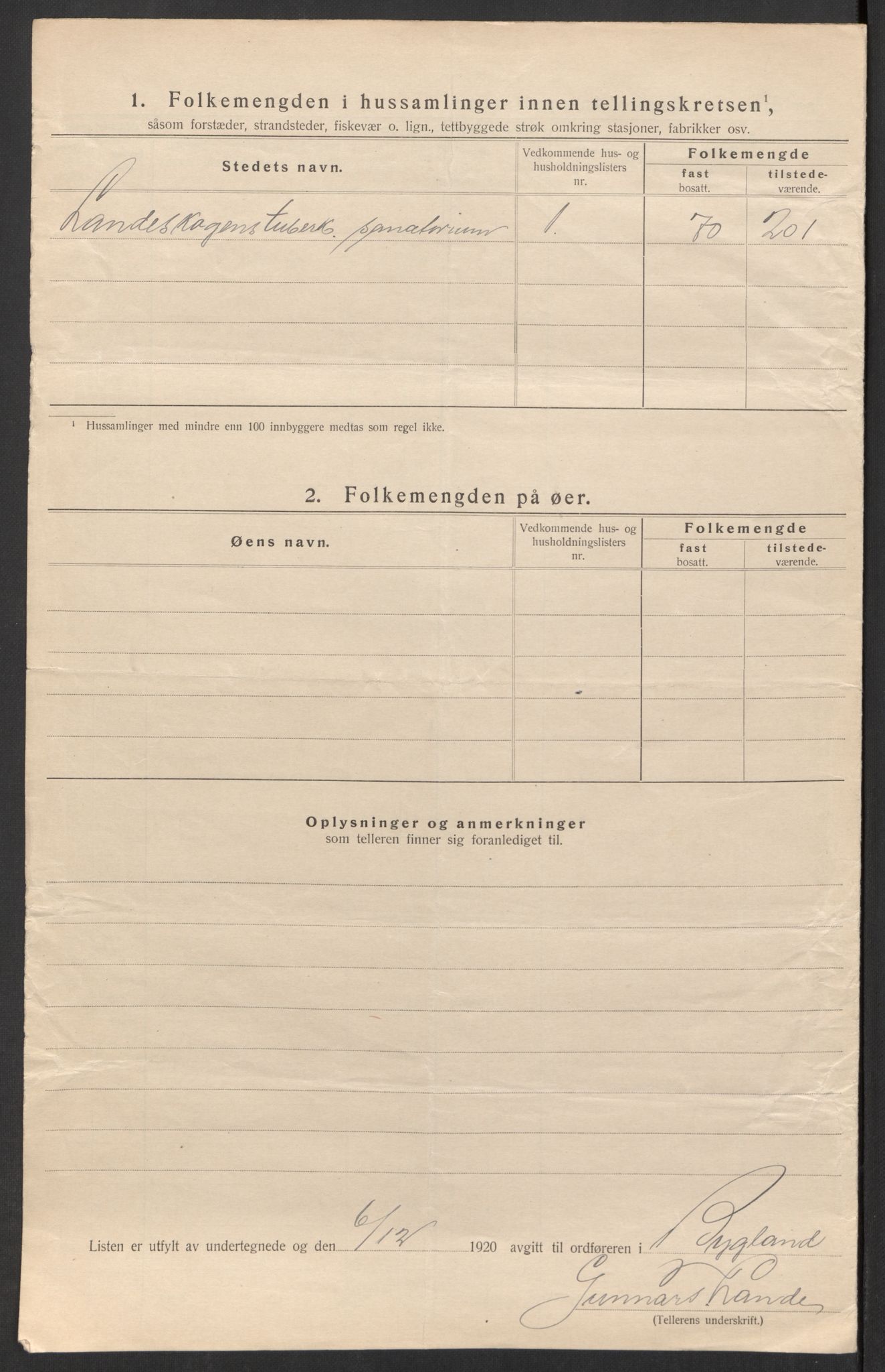 SAK, 1920 census for Bygland, 1920, p. 50