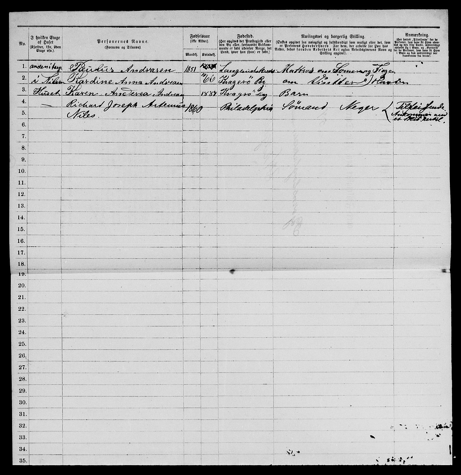 SAKO, 1885 census for 0801 Kragerø, 1885, p. 997