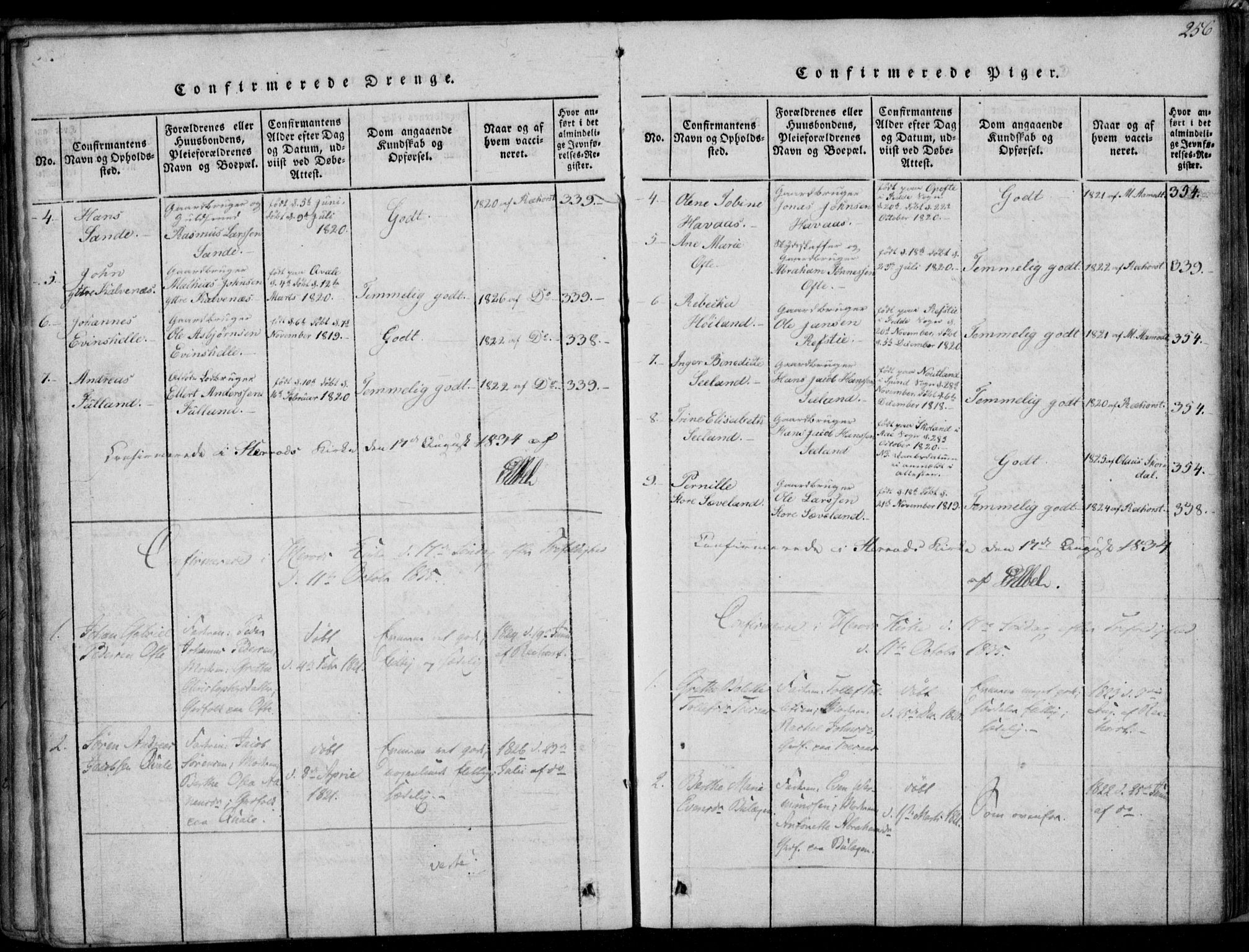 Herad sokneprestkontor, AV/SAK-1111-0018/F/Fa/Faa/L0003: Parish register (official) no. A 3, 1816-1844, p. 256