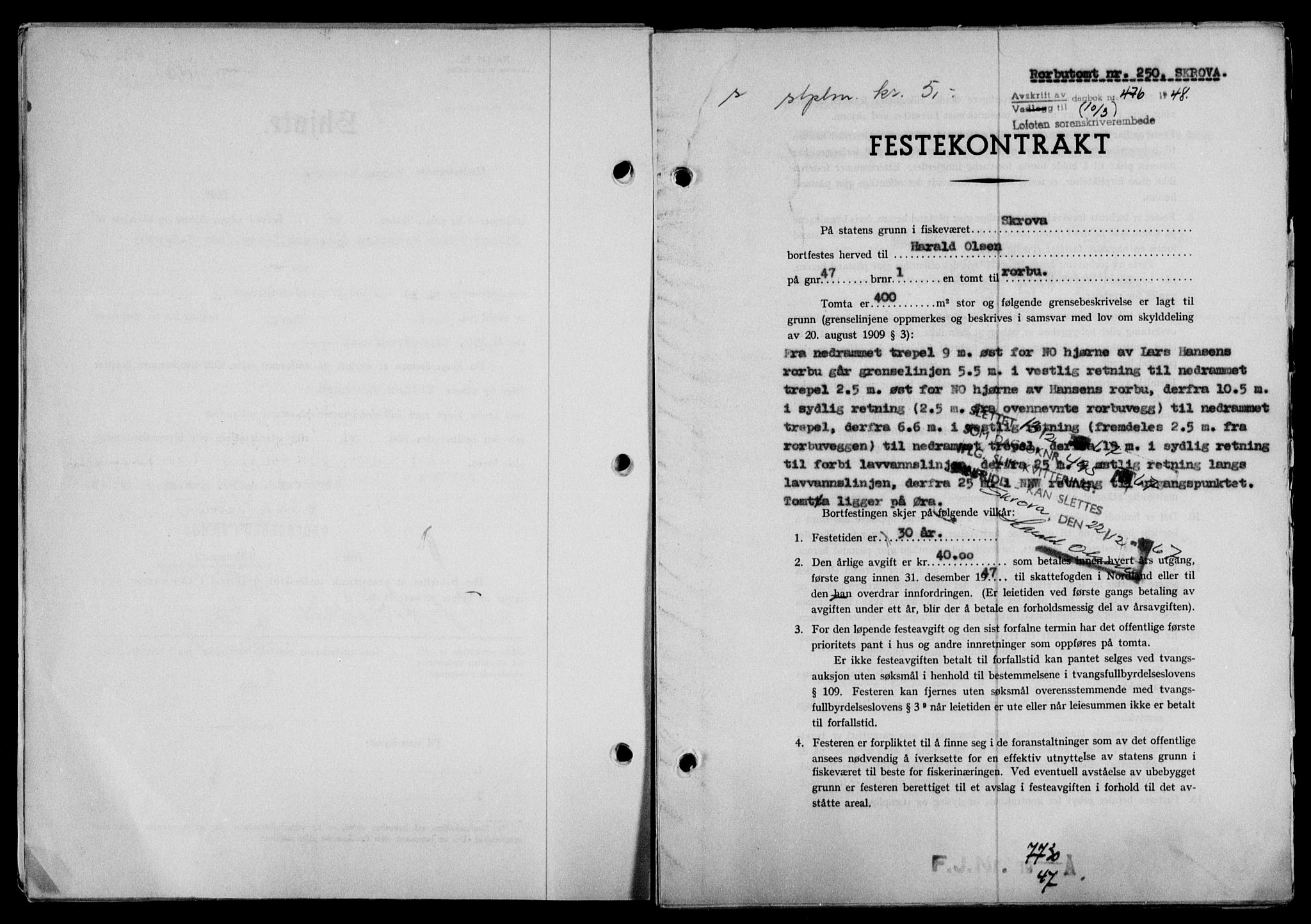 Lofoten sorenskriveri, SAT/A-0017/1/2/2C/L0018a: Mortgage book no. 18a, 1948-1948, Diary no: : 476/1948