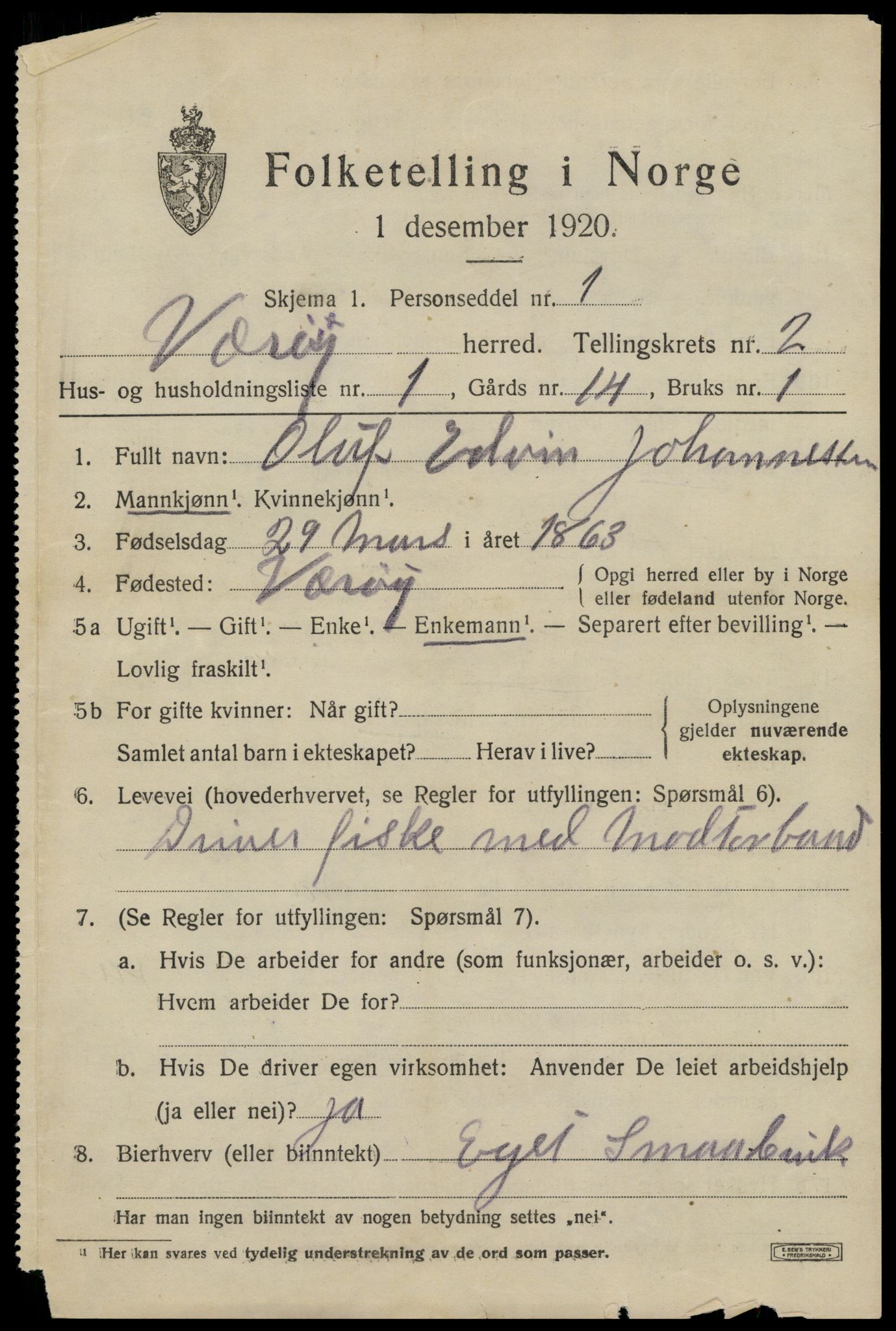 SAT, 1920 census for Værøy, 1920, p. 993