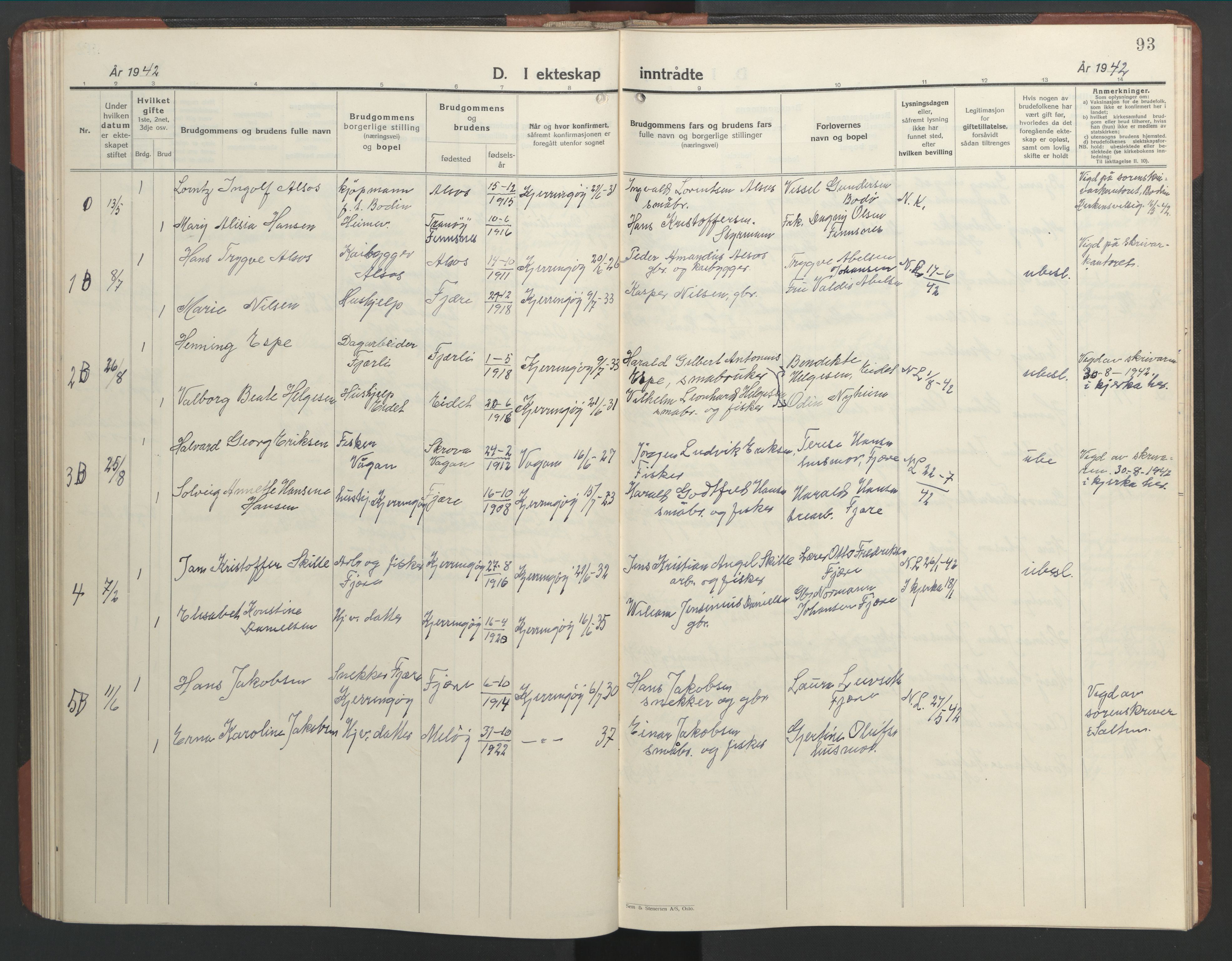 Ministerialprotokoller, klokkerbøker og fødselsregistre - Nordland, AV/SAT-A-1459/803/L0078: Parish register (copy) no. 803C05, 1931-1952, p. 93