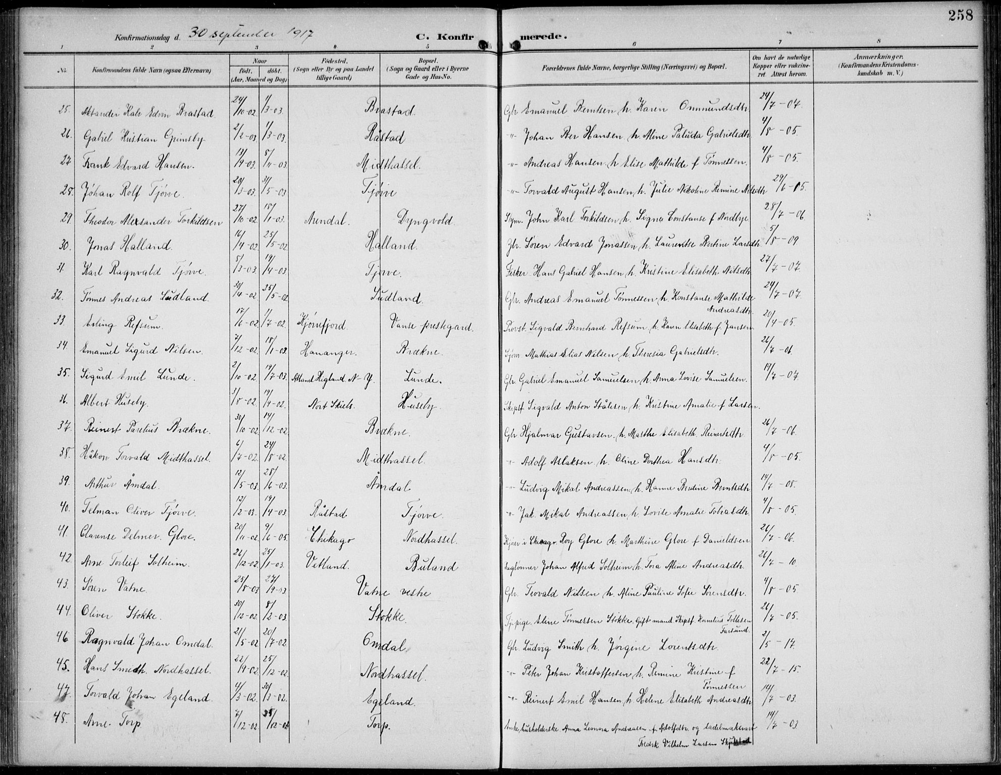 Lista sokneprestkontor, SAK/1111-0027/F/Fb/L0005: Parish register (copy) no. B 5, 1892-1923, p. 258