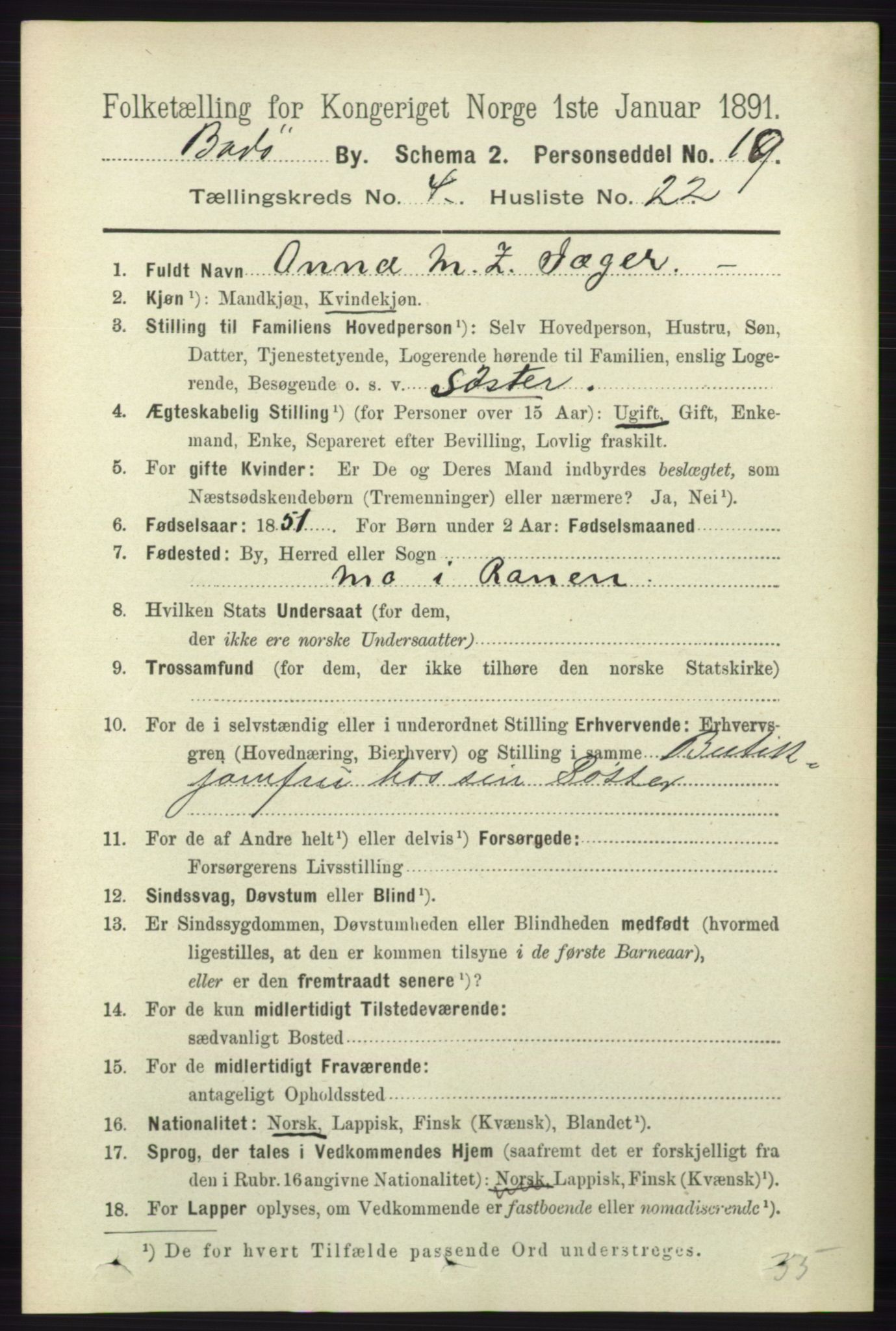 RA, 1891 census for 1804 Bodø, 1891, p. 3250