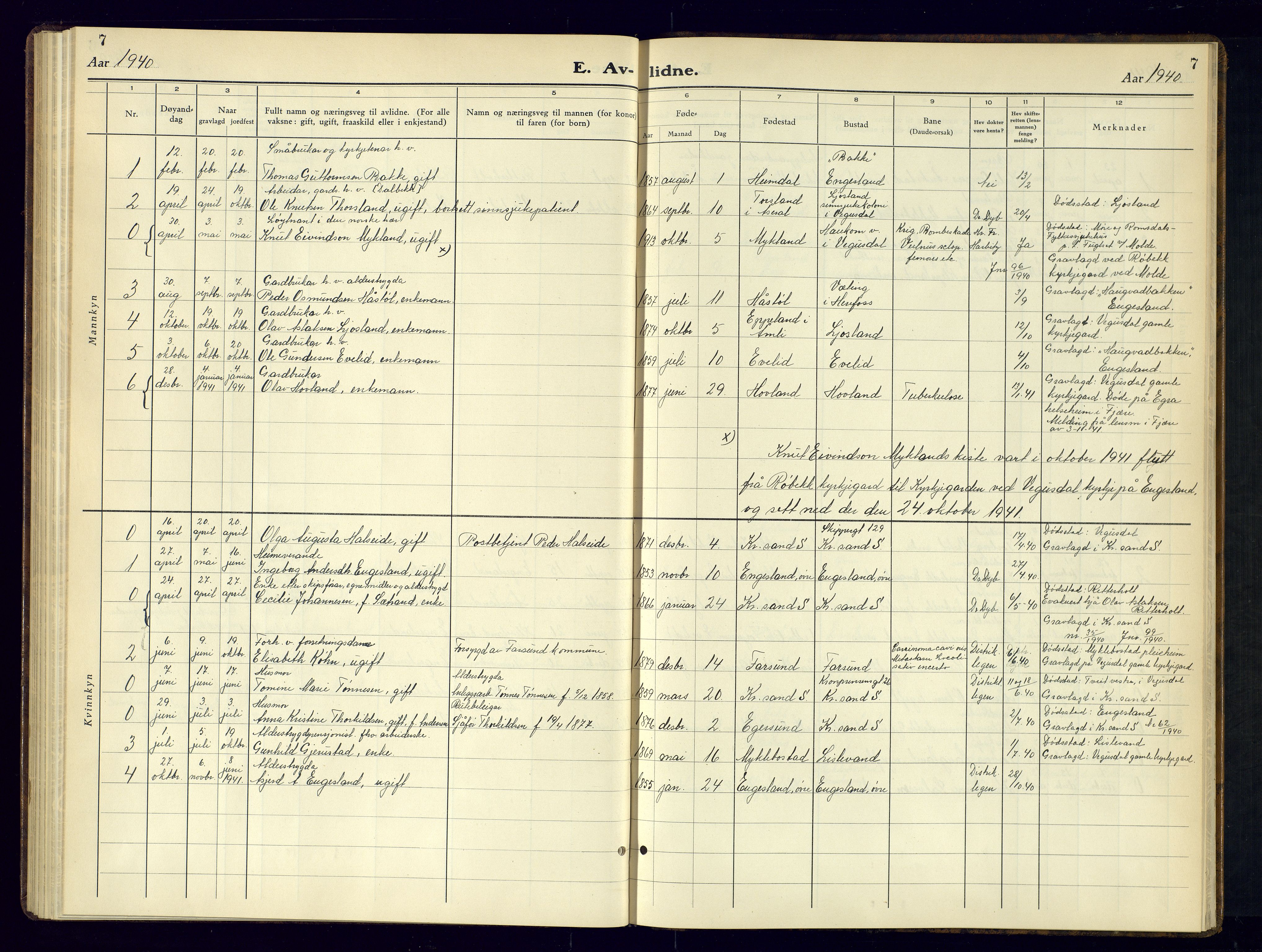 Herefoss sokneprestkontor, SAK/1111-0019/F/Fb/Fbb/L0005: Parish register (copy) no. B-5, 1933-1961, p. 7