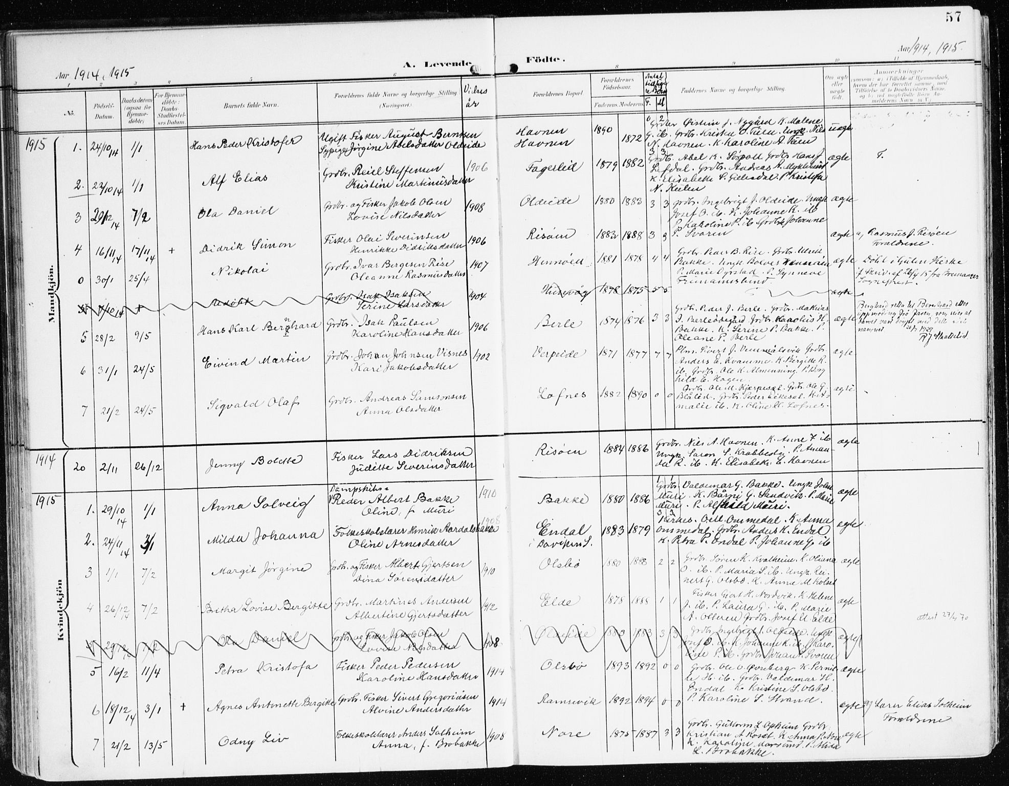 Davik sokneprestembete, AV/SAB-A-79701/H/Haa/Haad/L0002: Parish register (official) no. D 2, 1901-1930, p. 57