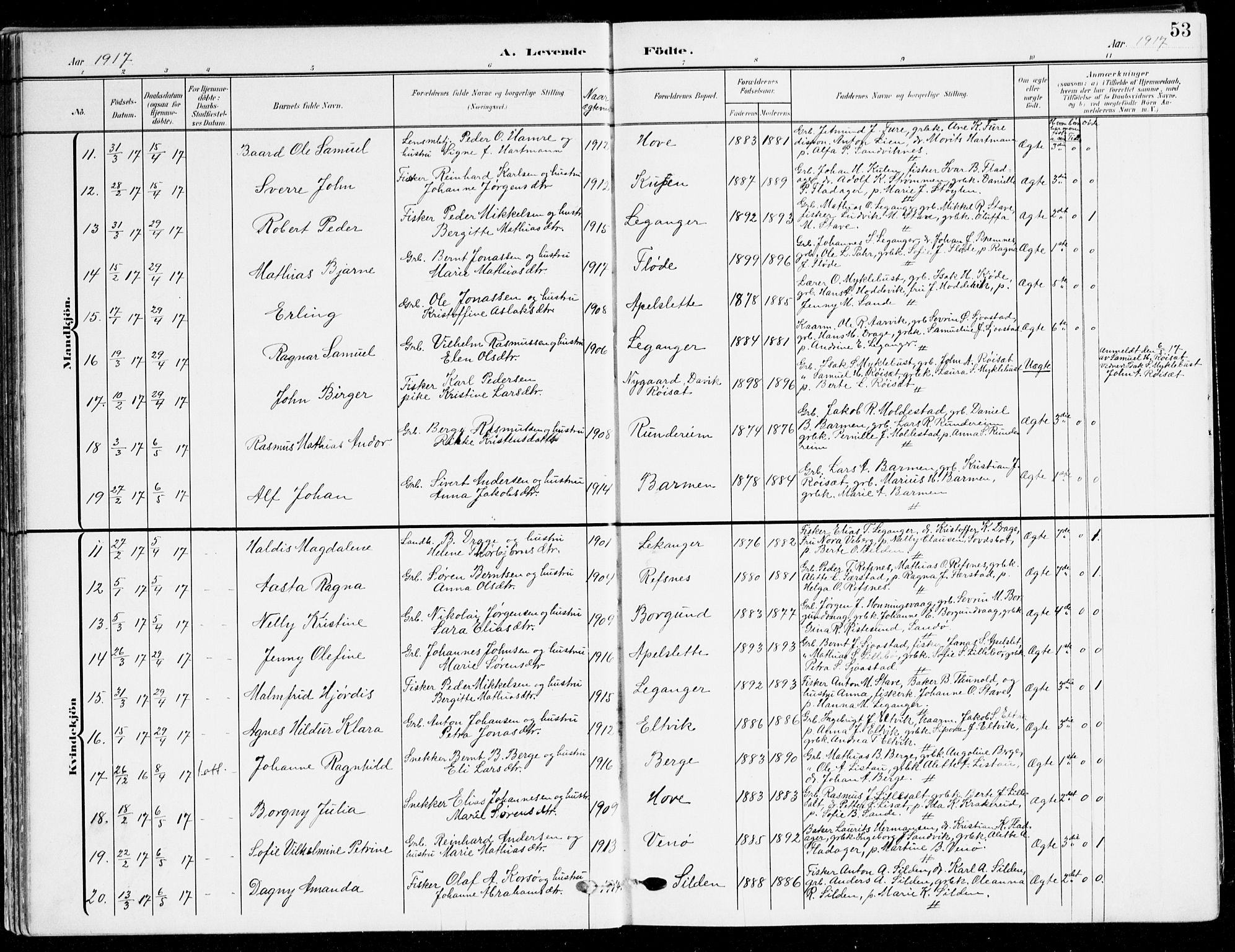 Selje sokneprestembete, AV/SAB-A-99938/H/Ha/Haa/Haab: Parish register (official) no. B 3, 1908-1923, p. 53