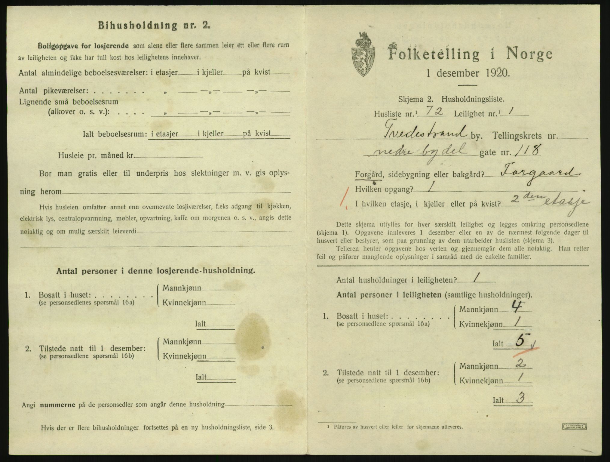 SAK, 1920 census for Tvedestrand, 1920, p. 805