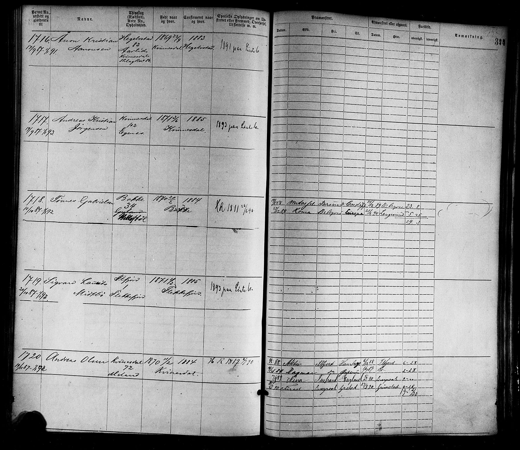 Flekkefjord mønstringskrets, AV/SAK-2031-0018/F/Fa/L0002: Annotasjonsrulle nr 1-1920 med register, N-2, 1870-1891, p. 379