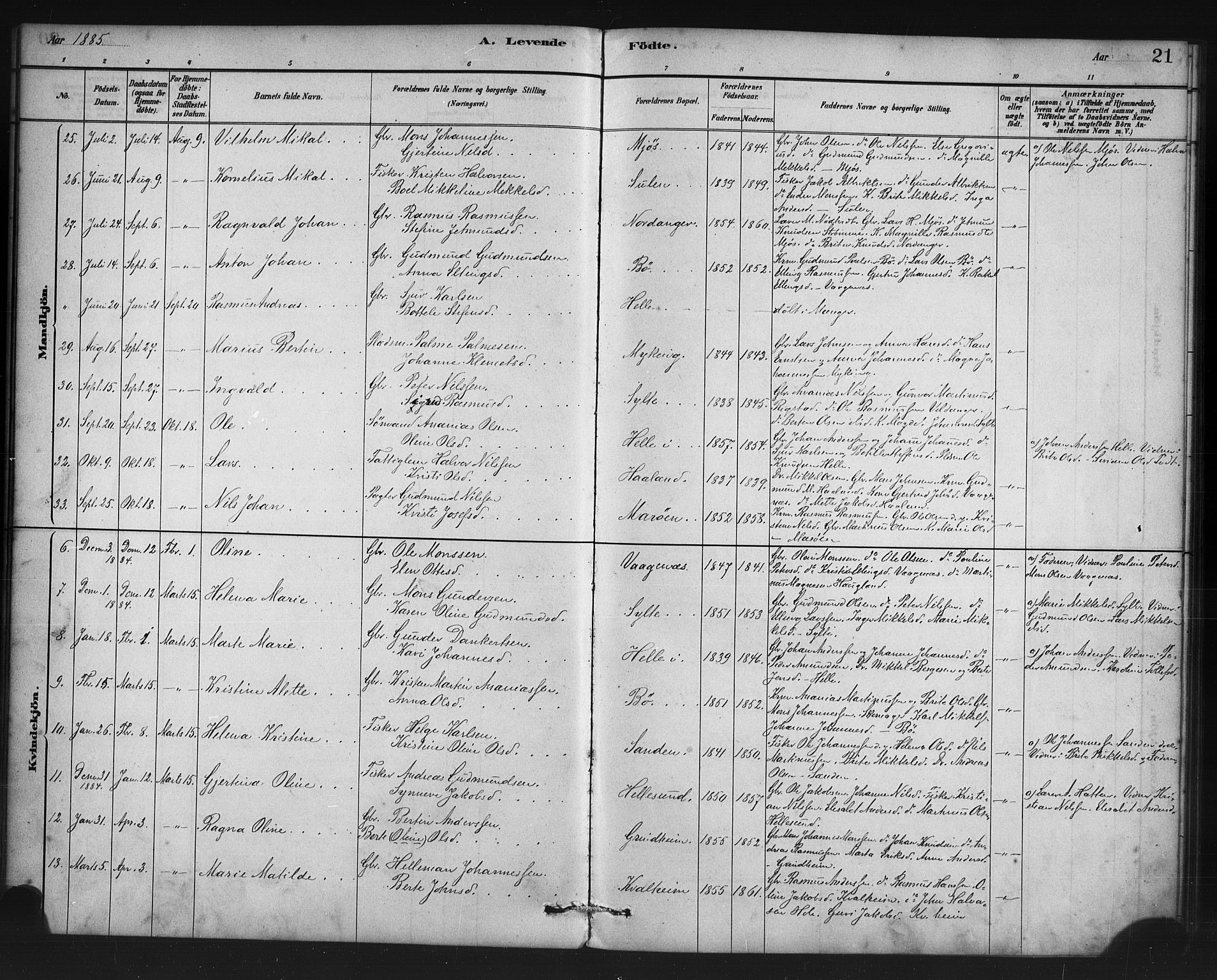 Manger sokneprestembete, AV/SAB-A-76801/H/Haa: Parish register (official) no. C 1, 1881-1890, p. 21