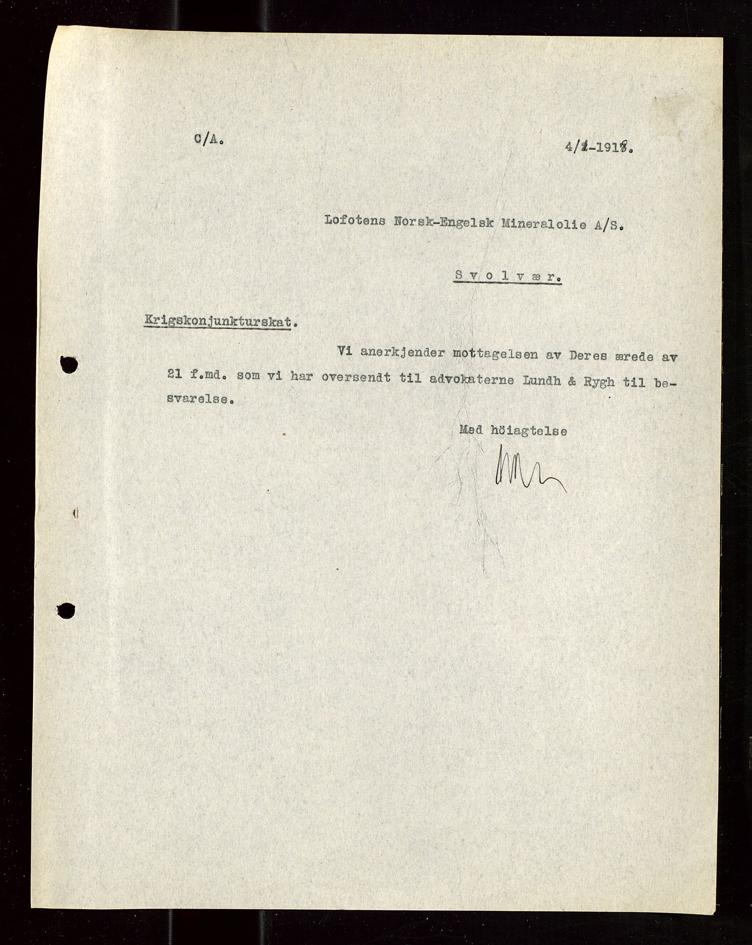 Pa 1521 - A/S Norske Shell, AV/SAST-A-101915/E/Ea/Eaa/L0022: Sjefskorrespondanse, 1918, p. 75