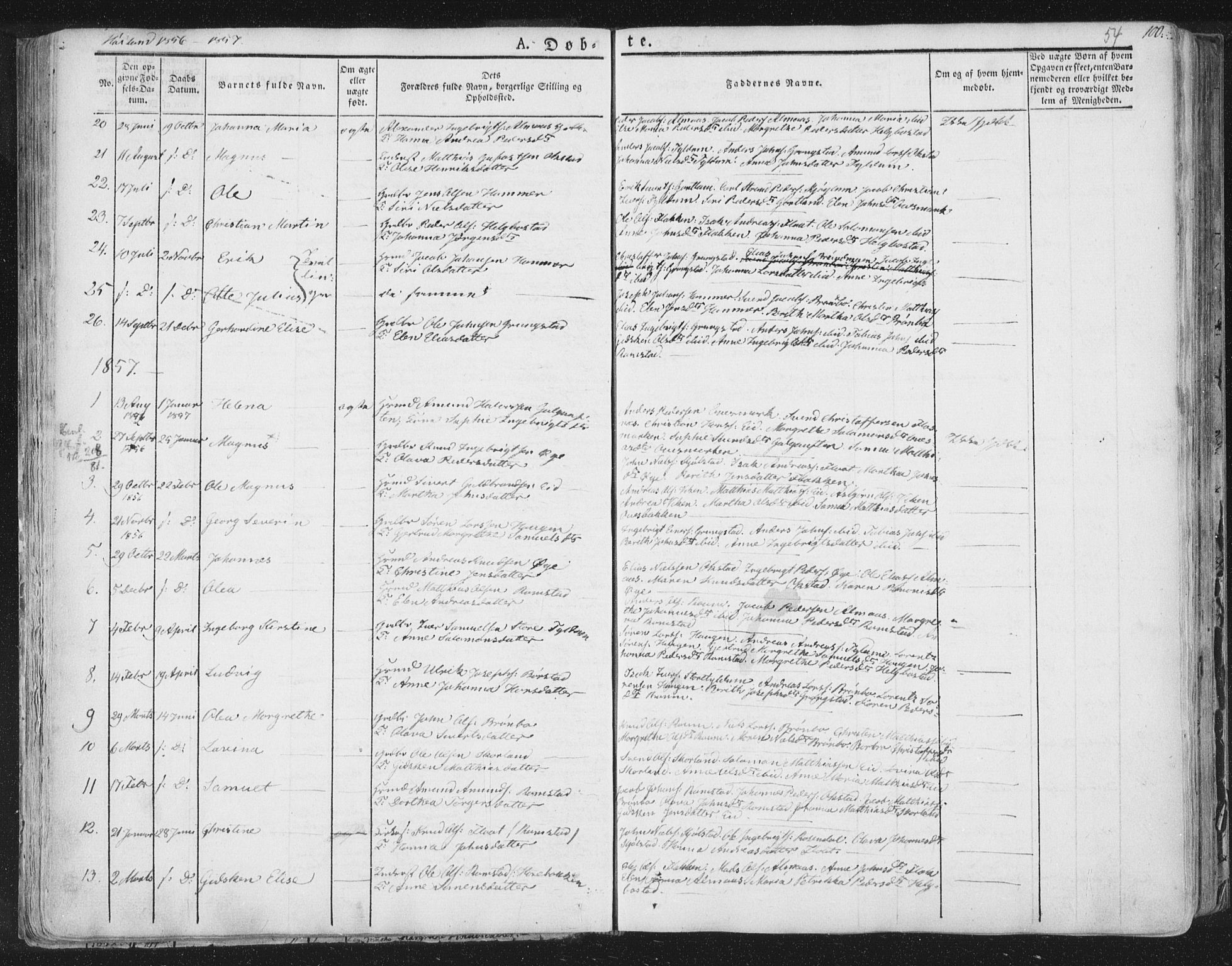 Ministerialprotokoller, klokkerbøker og fødselsregistre - Nord-Trøndelag, SAT/A-1458/758/L0513: Parish register (official) no. 758A02 /2, 1839-1868, p. 54