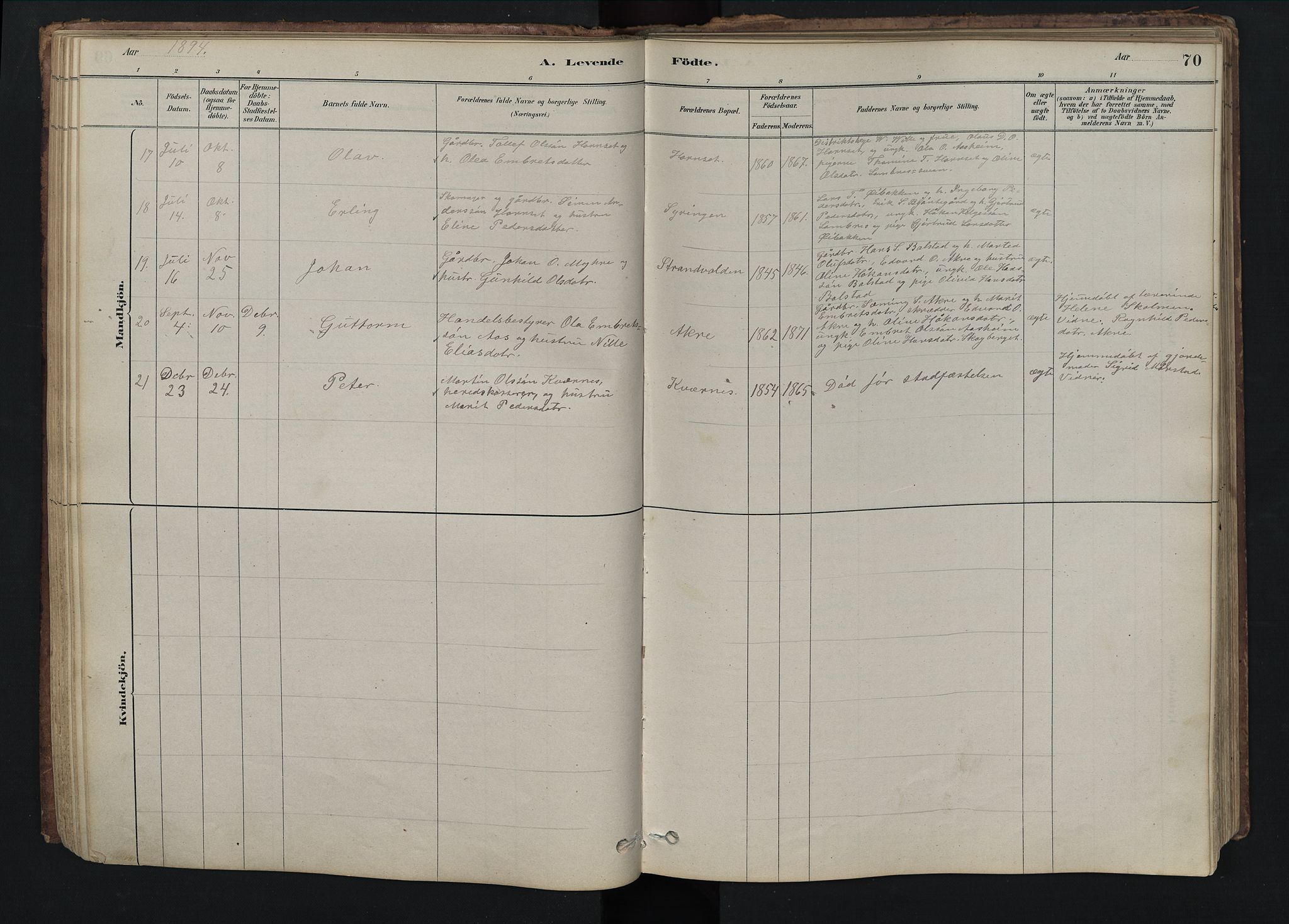Rendalen prestekontor, SAH/PREST-054/H/Ha/Hab/L0009: Parish register (copy) no. 9, 1879-1902, p. 70