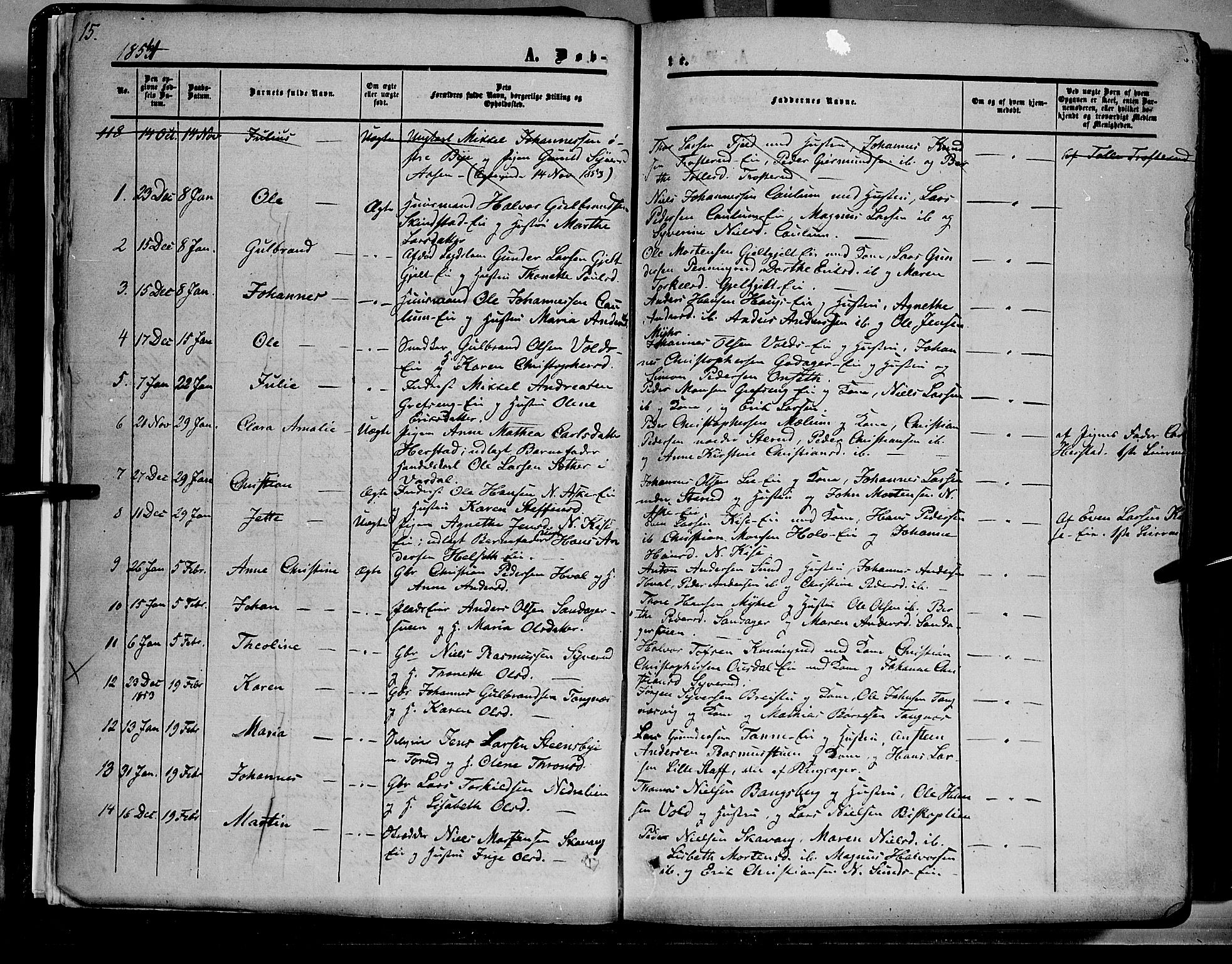 Nes prestekontor, Hedmark, SAH/PREST-020/K/Ka/L0004: Parish register (official) no. 4, 1852-1886, p. 15