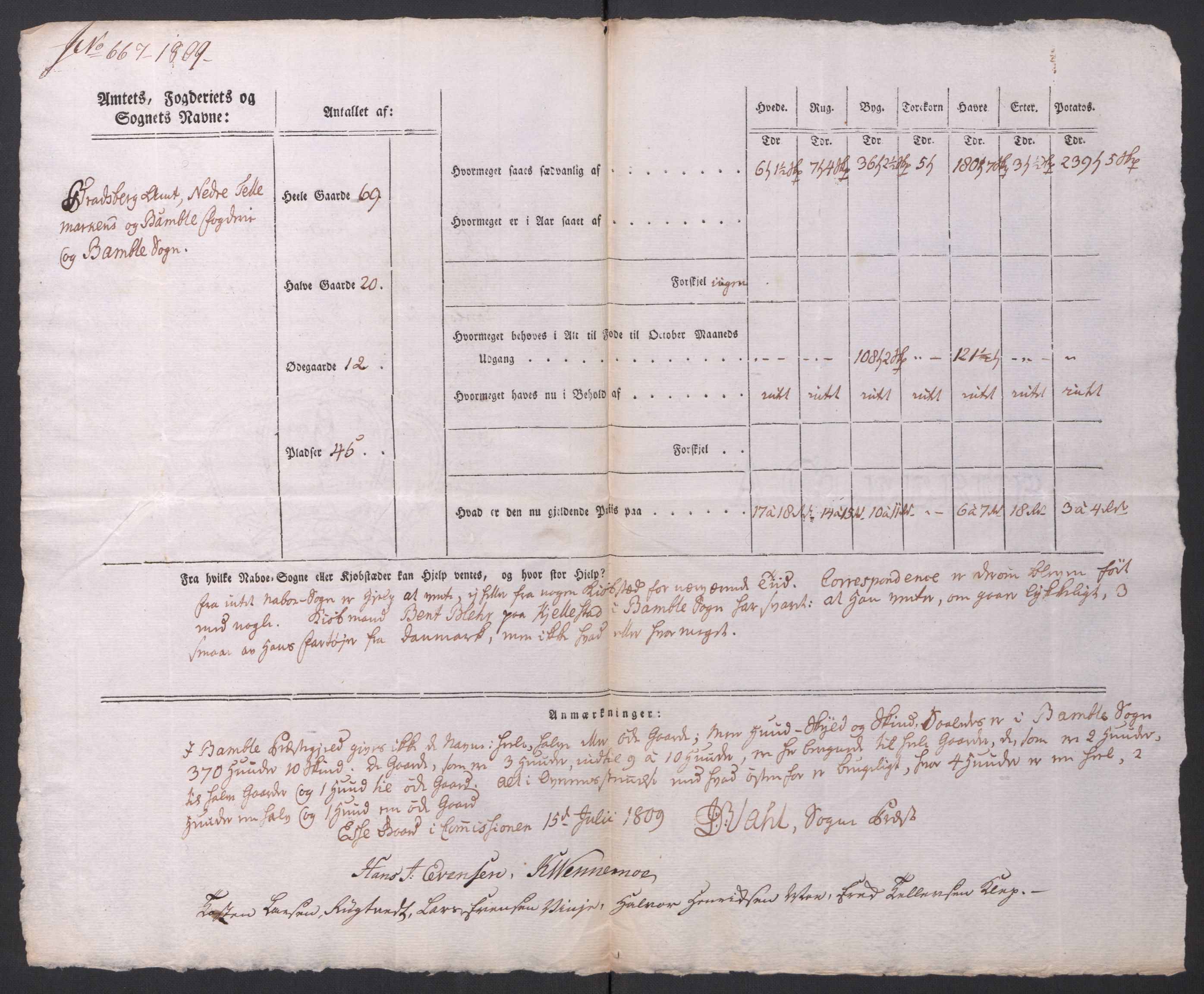 Regjeringskommisjonen 1807-1810, 1. kontor/byrå, AV/RA-EA-2871/Dd/L0014: Kornavl: De utfyldte skjemaer fra sognekommisjonene i Kristiania og Kristiansand stift, 1809, p. 301