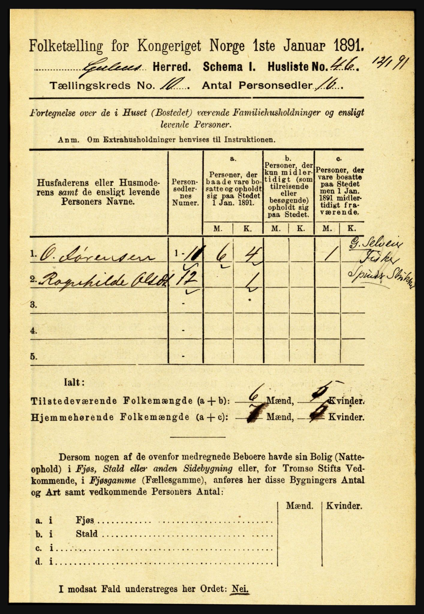 RA, 1891 census for 1411 Gulen, 1891, p. 3303