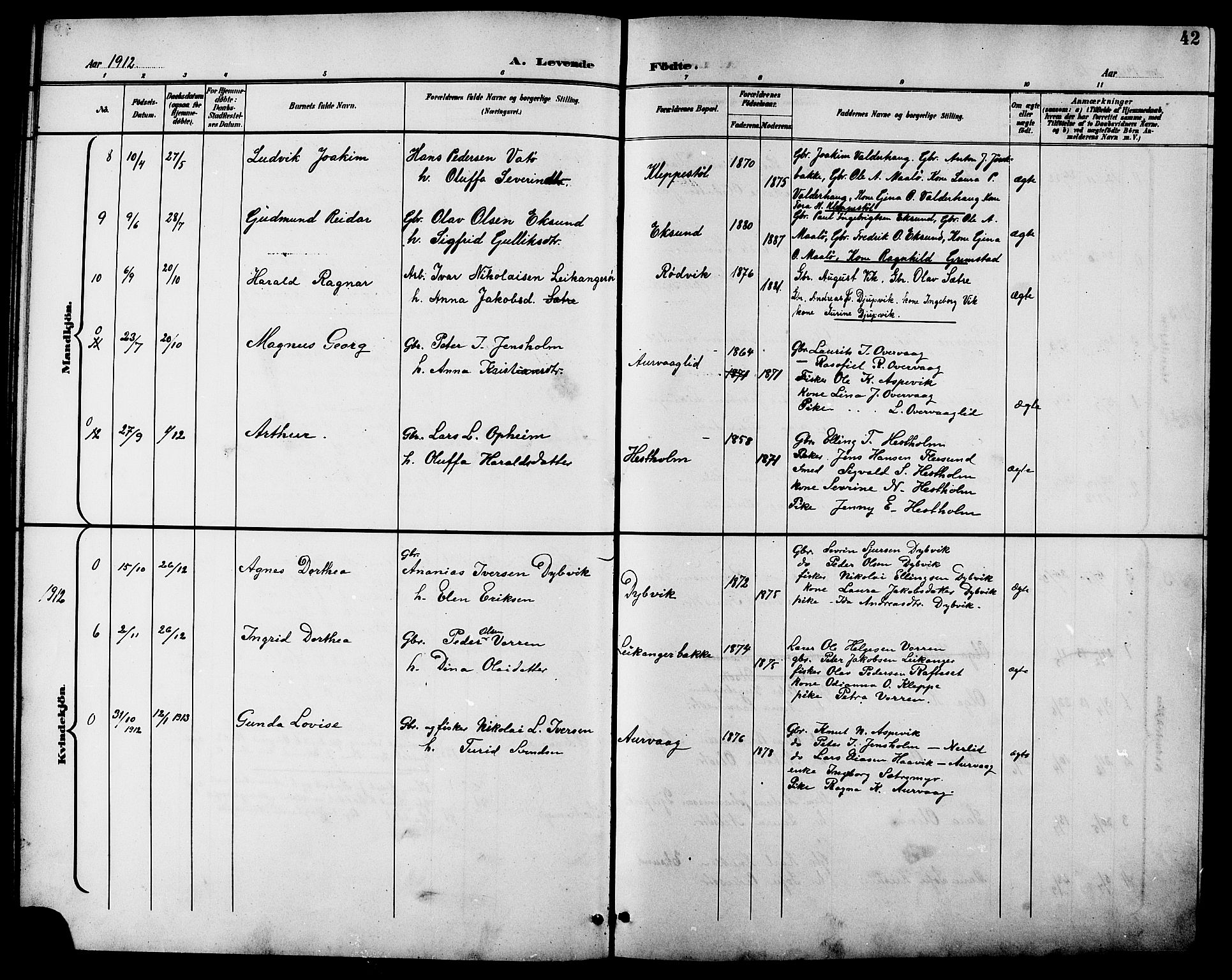 Ministerialprotokoller, klokkerbøker og fødselsregistre - Møre og Romsdal, AV/SAT-A-1454/508/L0098: Parish register (copy) no. 508C02, 1898-1916, p. 42