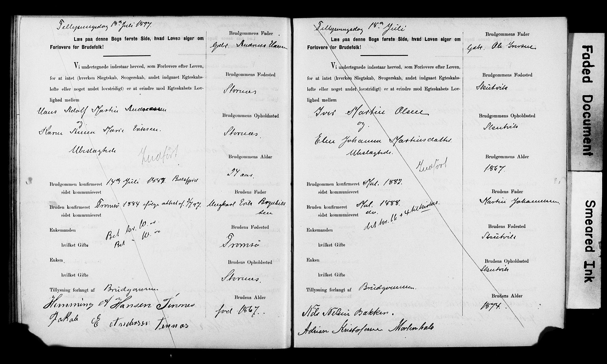 Balsfjord sokneprestembete, AV/SATØ-S-1303/H/Hd/L0030: Banns register no. 30, 1893-1897