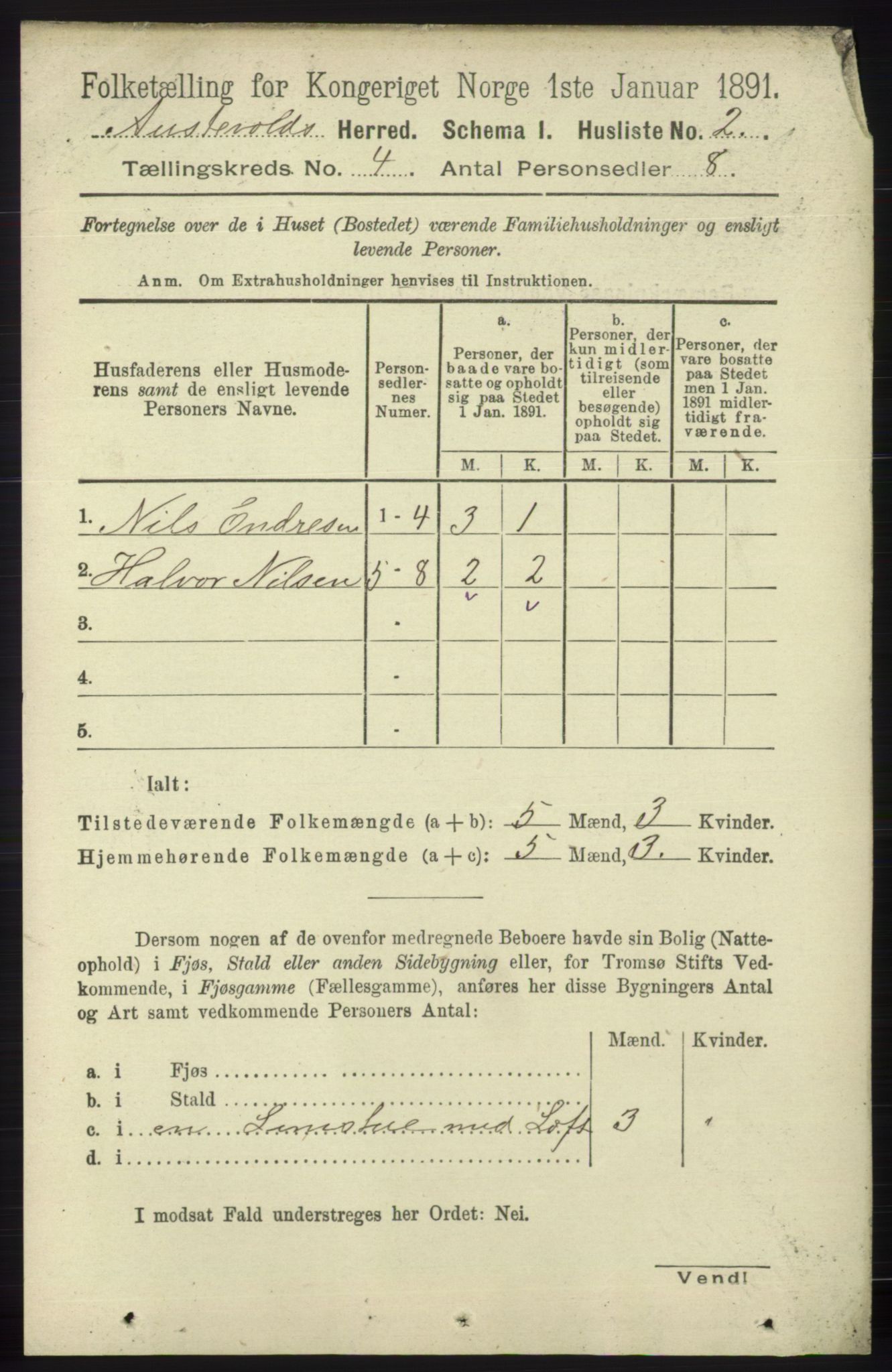 RA, 1891 census for 1244 Austevoll, 1891, p. 1332