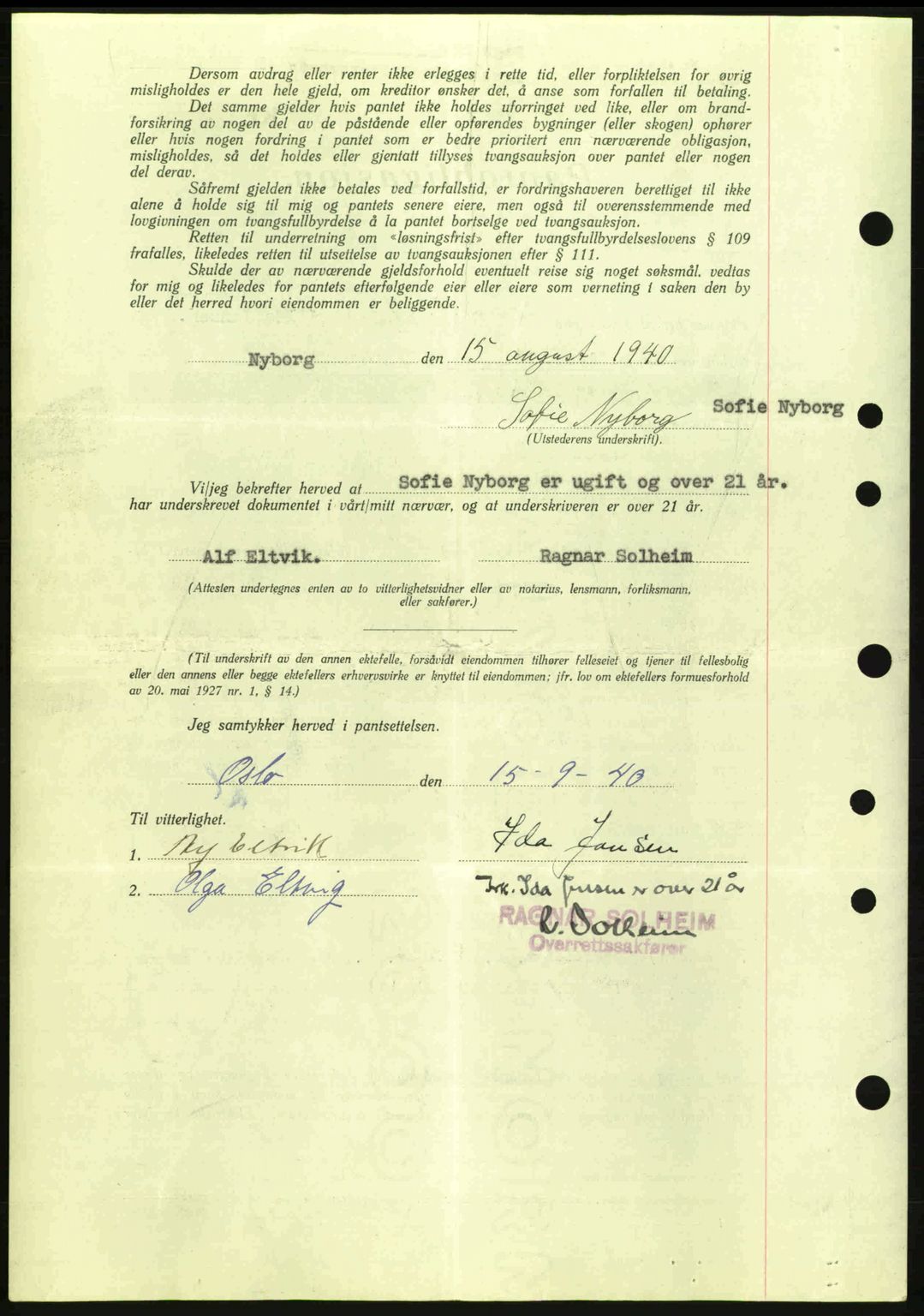 Moss sorenskriveri, SAO/A-10168: Mortgage book no. B10, 1940-1941, Diary no: : 1854/1940