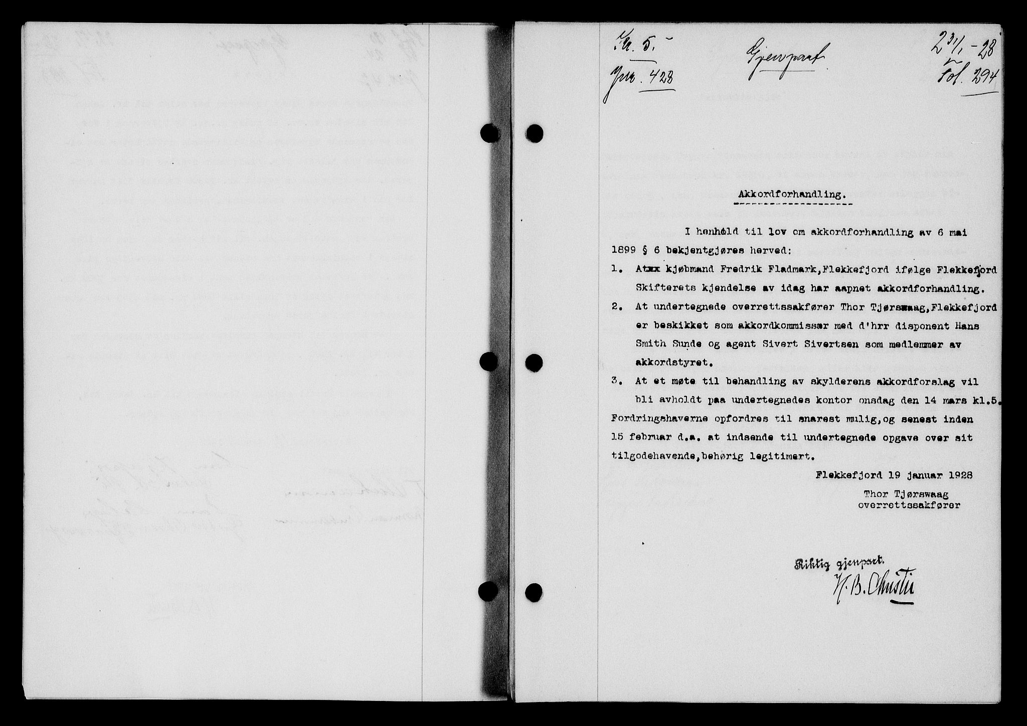 Flekkefjord sorenskriveri, SAK/1221-0001/G/Gb/Gba/L0044: Mortgage book no. 42, 1928-1929, Deed date: 31.01.1928