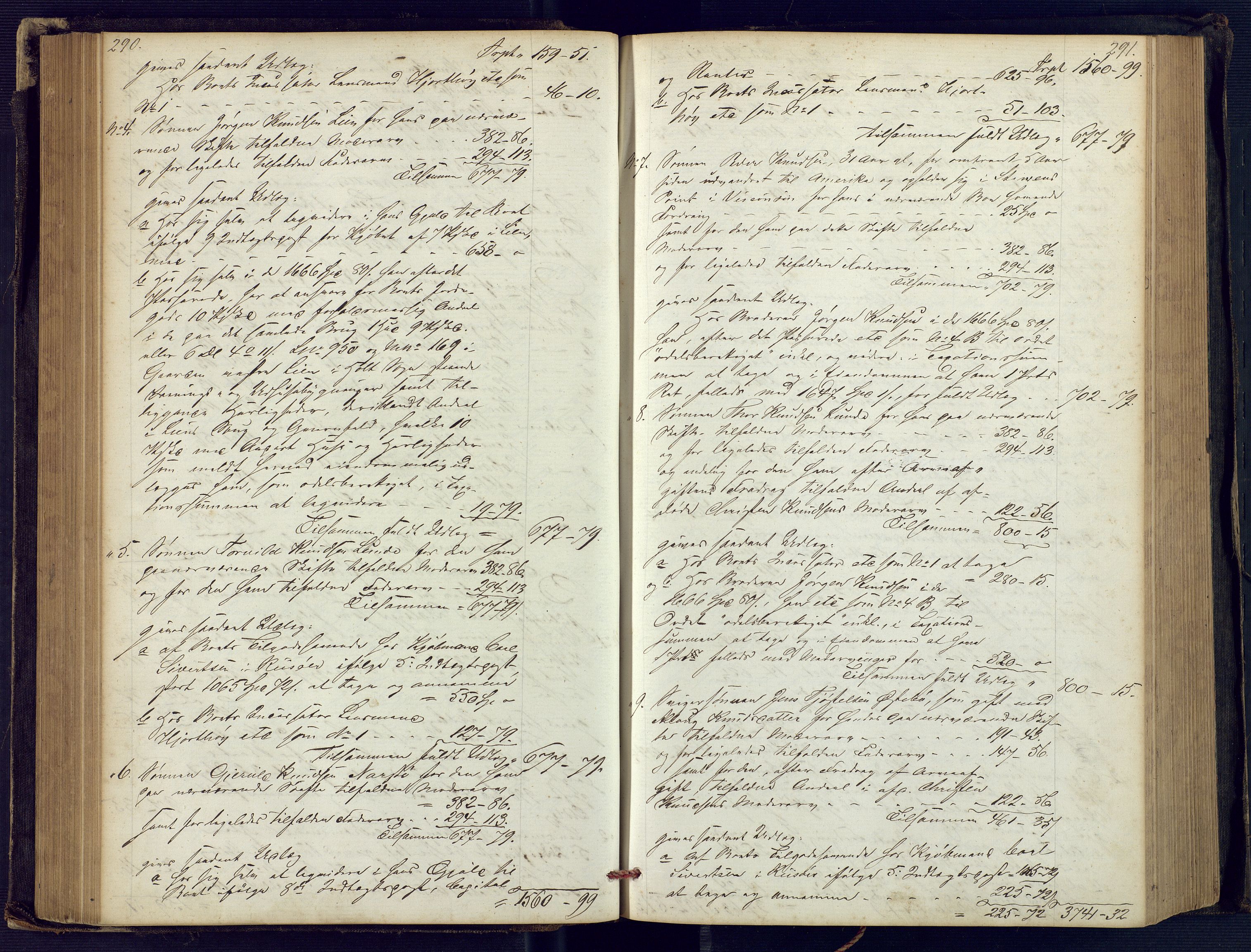 Holt sorenskriveri, SAK/1221-0002/H/Hc/L0029: Skifteutlodningsprotokoll nr. 4 med løst register, 1857-1862, p. 290-291