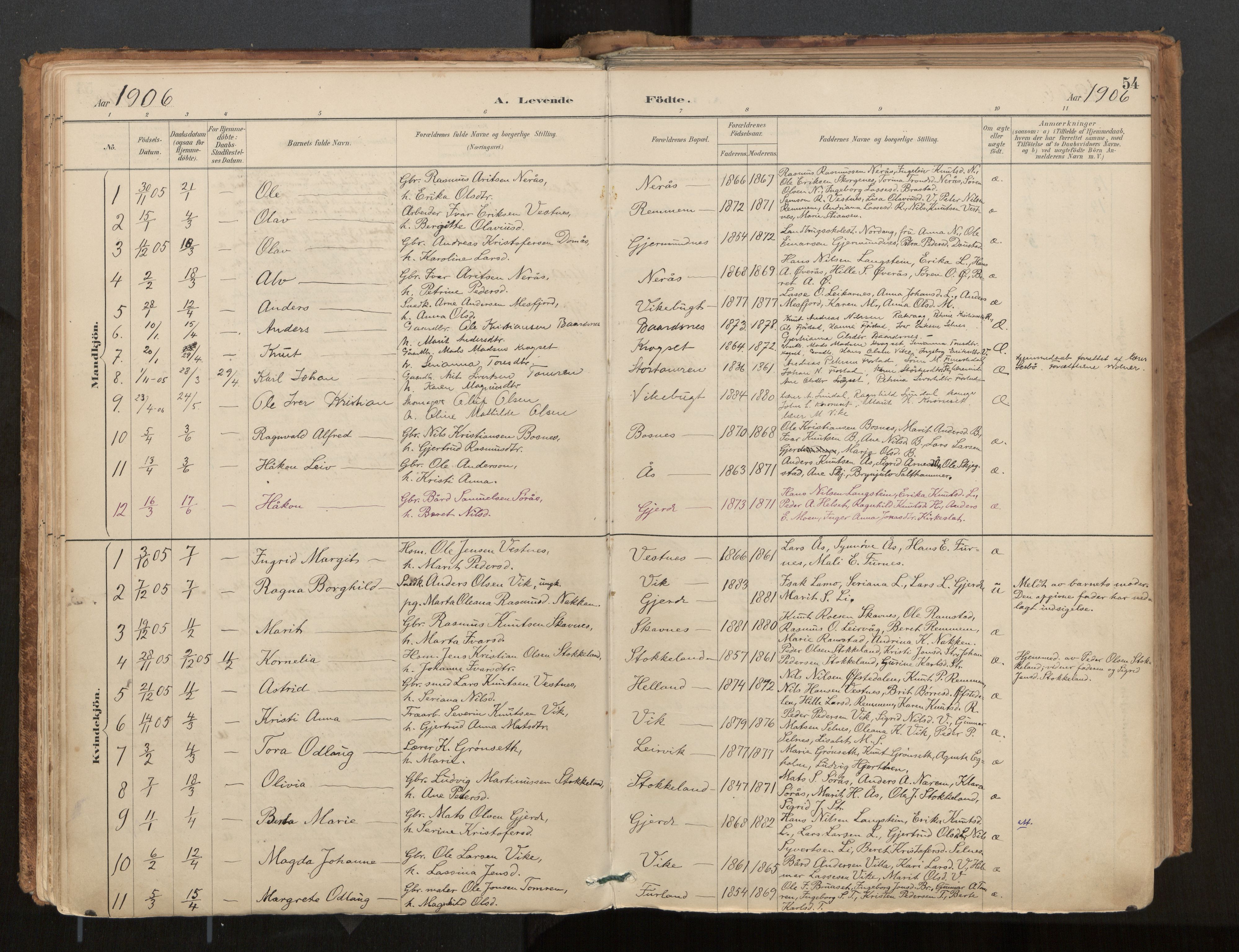 Ministerialprotokoller, klokkerbøker og fødselsregistre - Møre og Romsdal, SAT/A-1454/539/L0531: Parish register (official) no. 539A04, 1887-1913, p. 54