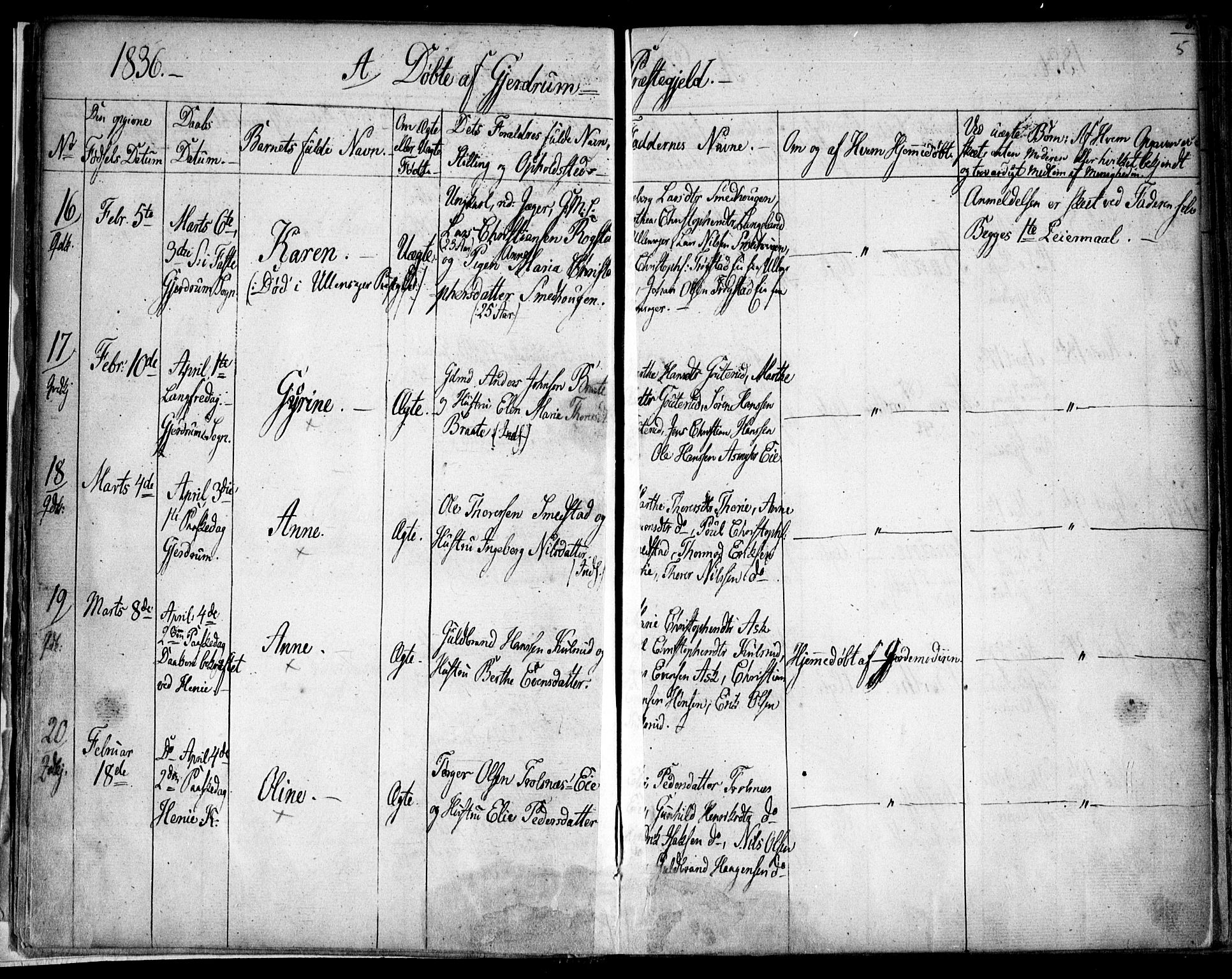 Gjerdrum prestekontor Kirkebøker, AV/SAO-A-10412b/F/Fa/L0005: Parish register (official) no. I 5, 1835-1845, p. 5