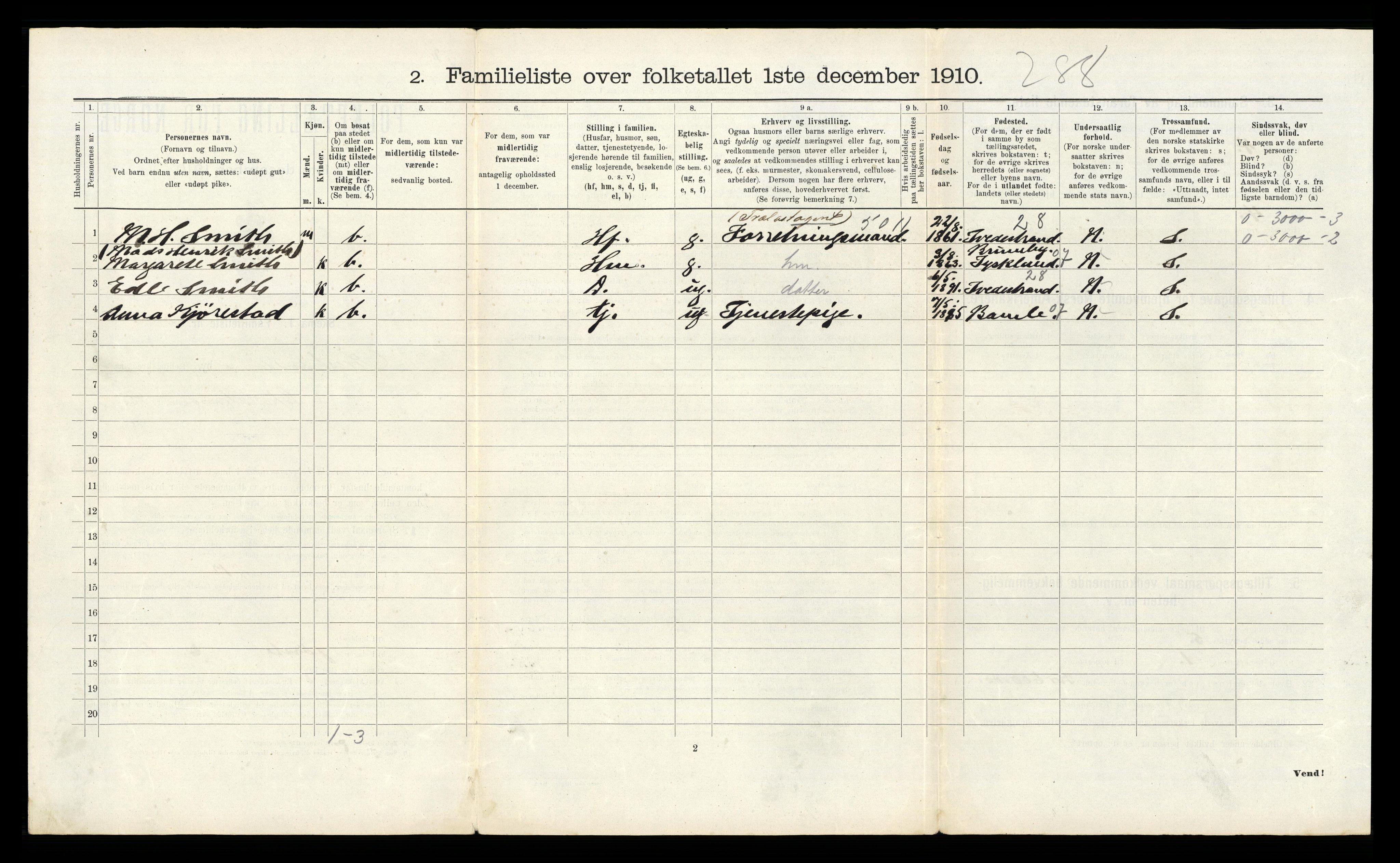 RA, 1910 census for Kristiansand, 1910, p. 367