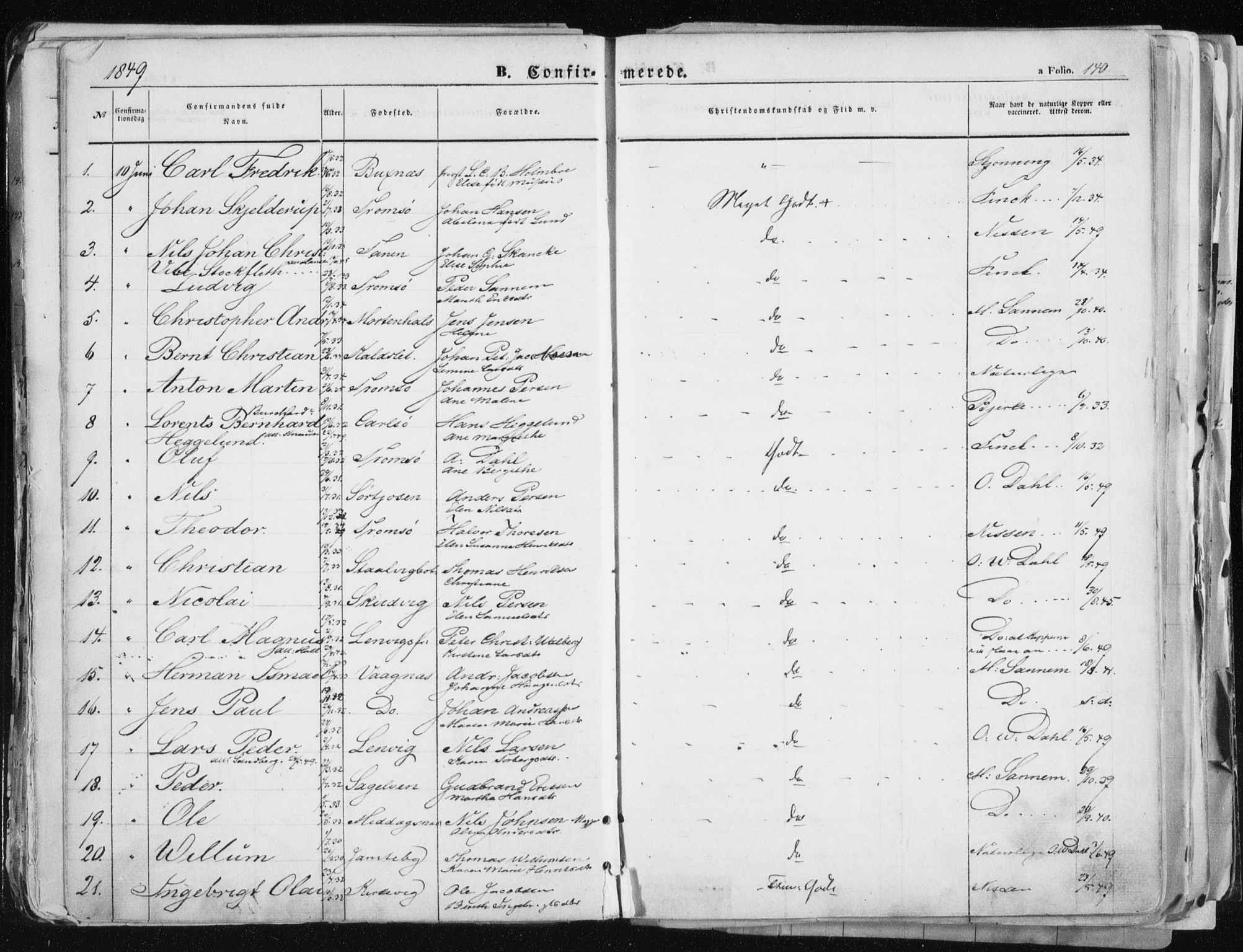 Tromsø sokneprestkontor/stiftsprosti/domprosti, AV/SATØ-S-1343/G/Ga/L0010kirke: Parish register (official) no. 10, 1848-1855, p. 140