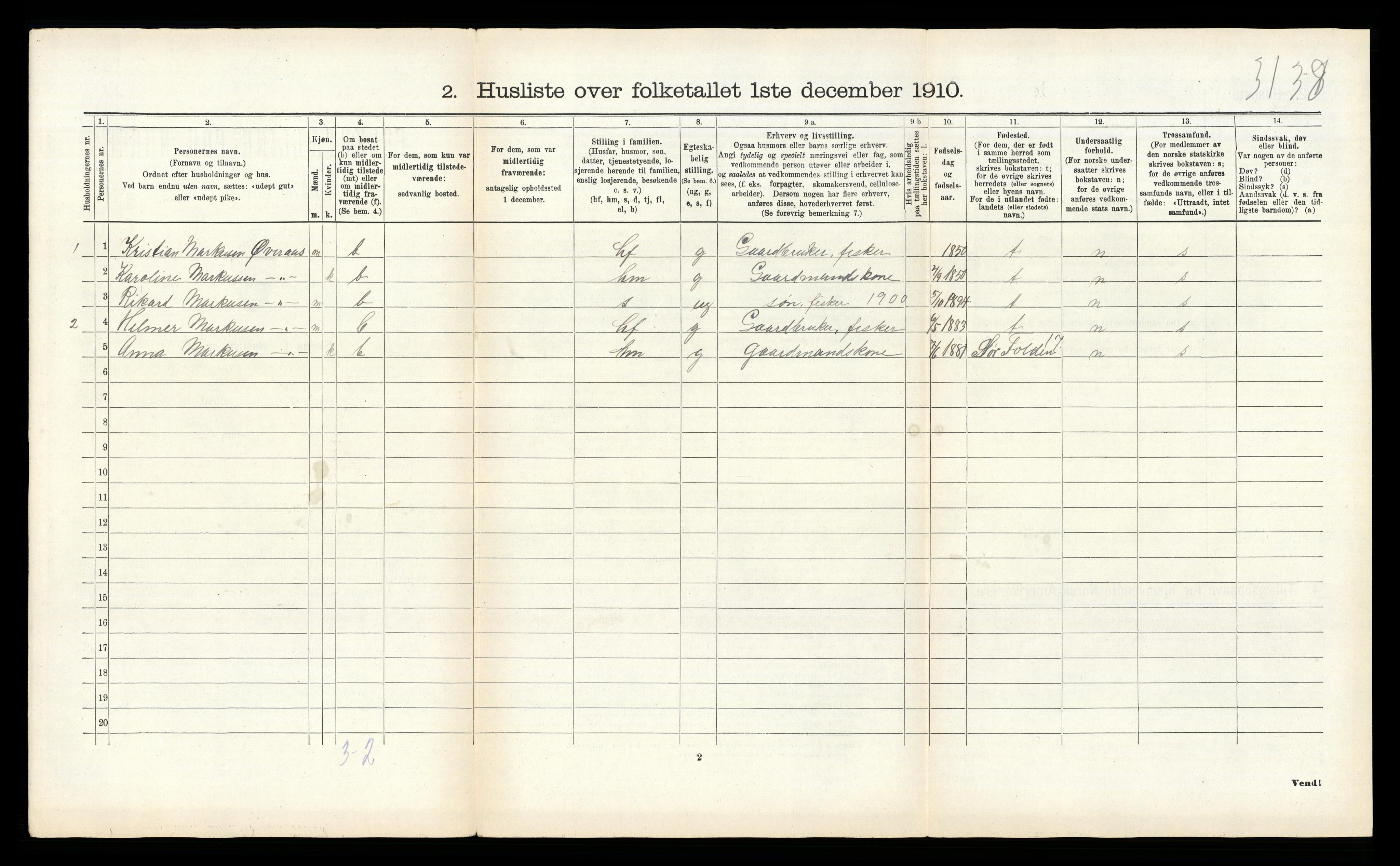 RA, 1910 census for Hamarøy, 1910, p. 907