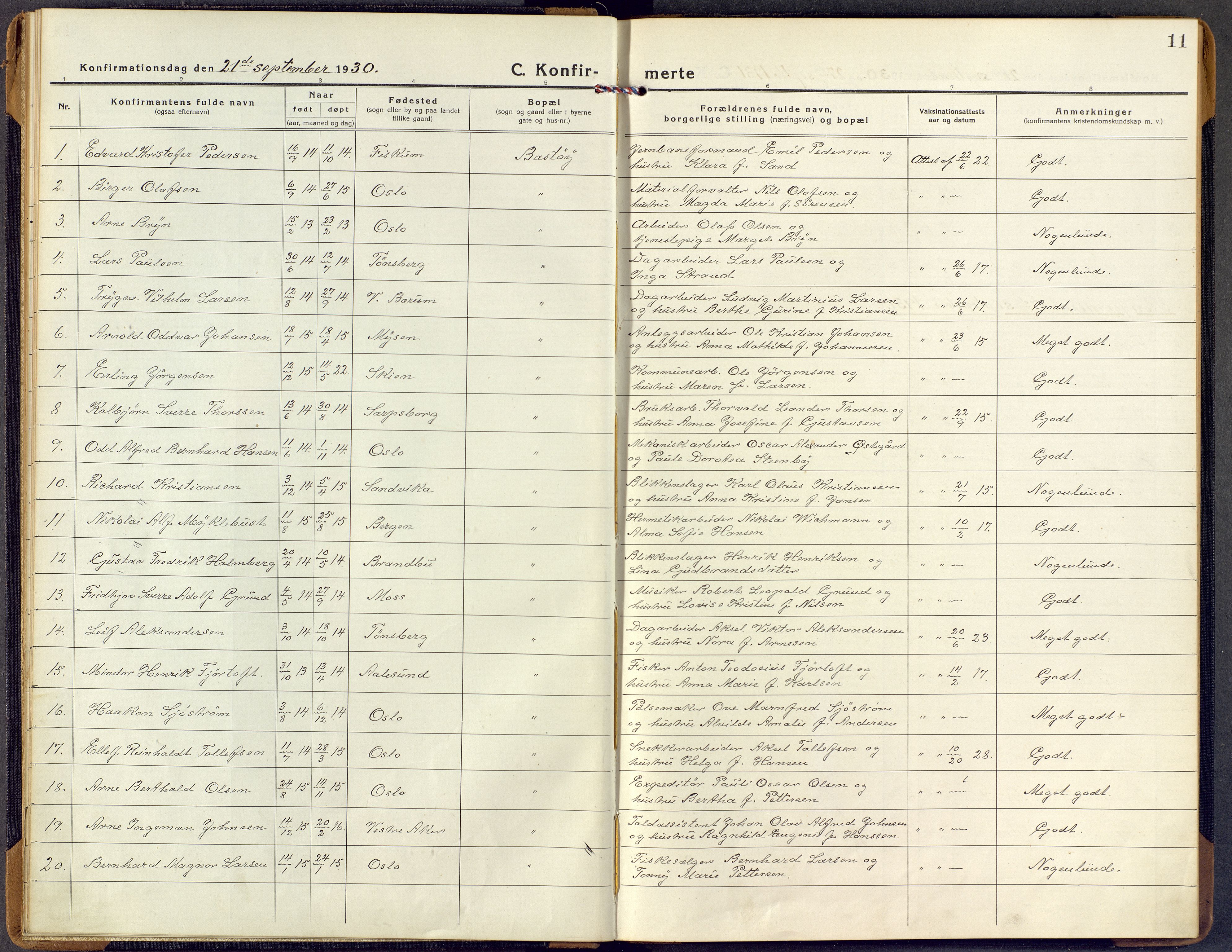 Borre kirkebøker, SAKO/A-338/F/Fd/L0001: Parish register (official) no. IV 1, 1922-1964, p. 11