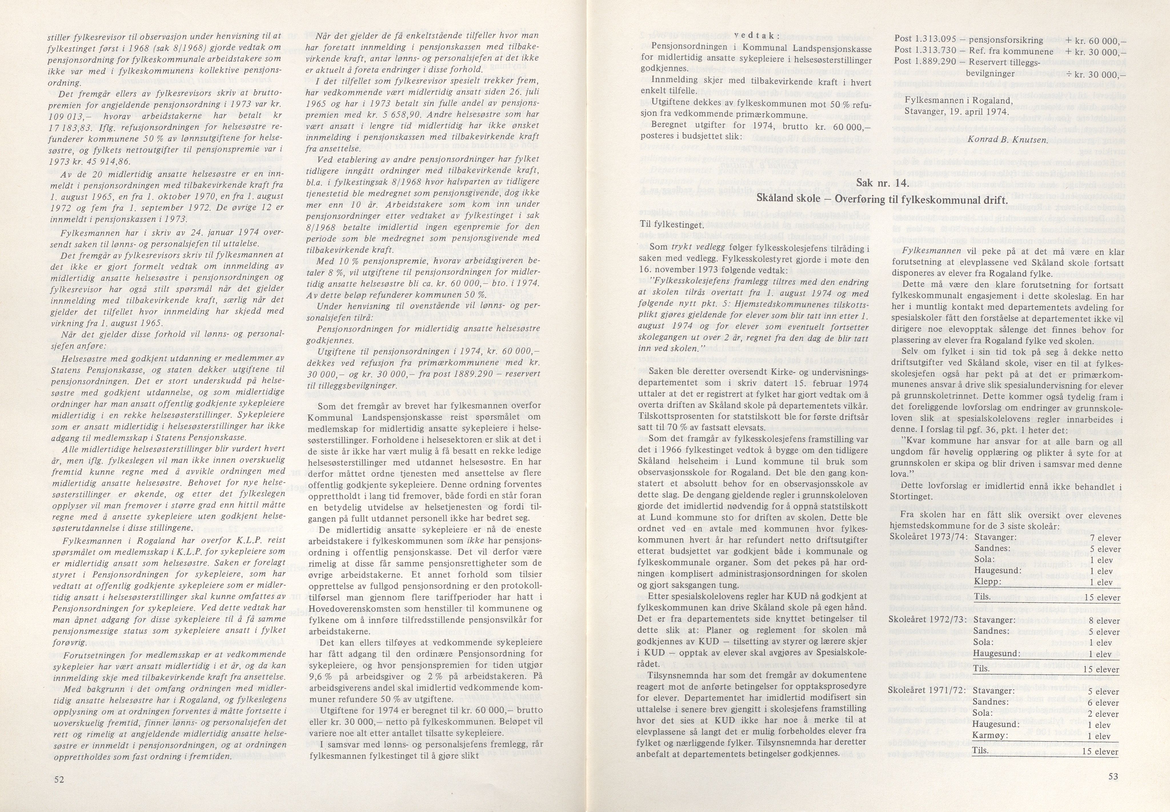 Rogaland fylkeskommune - Fylkesrådmannen , IKAR/A-900/A/Aa/Aaa/L0094: Møtebok , 1974, p. 52-53