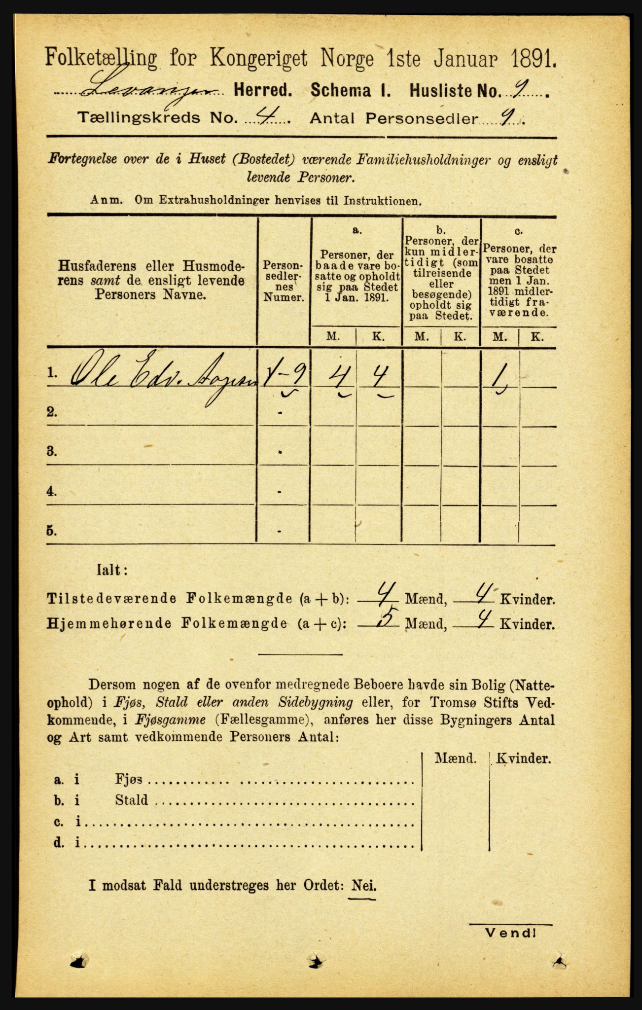 RA, 1891 census for 1720 Levanger, 1891, p. 2090