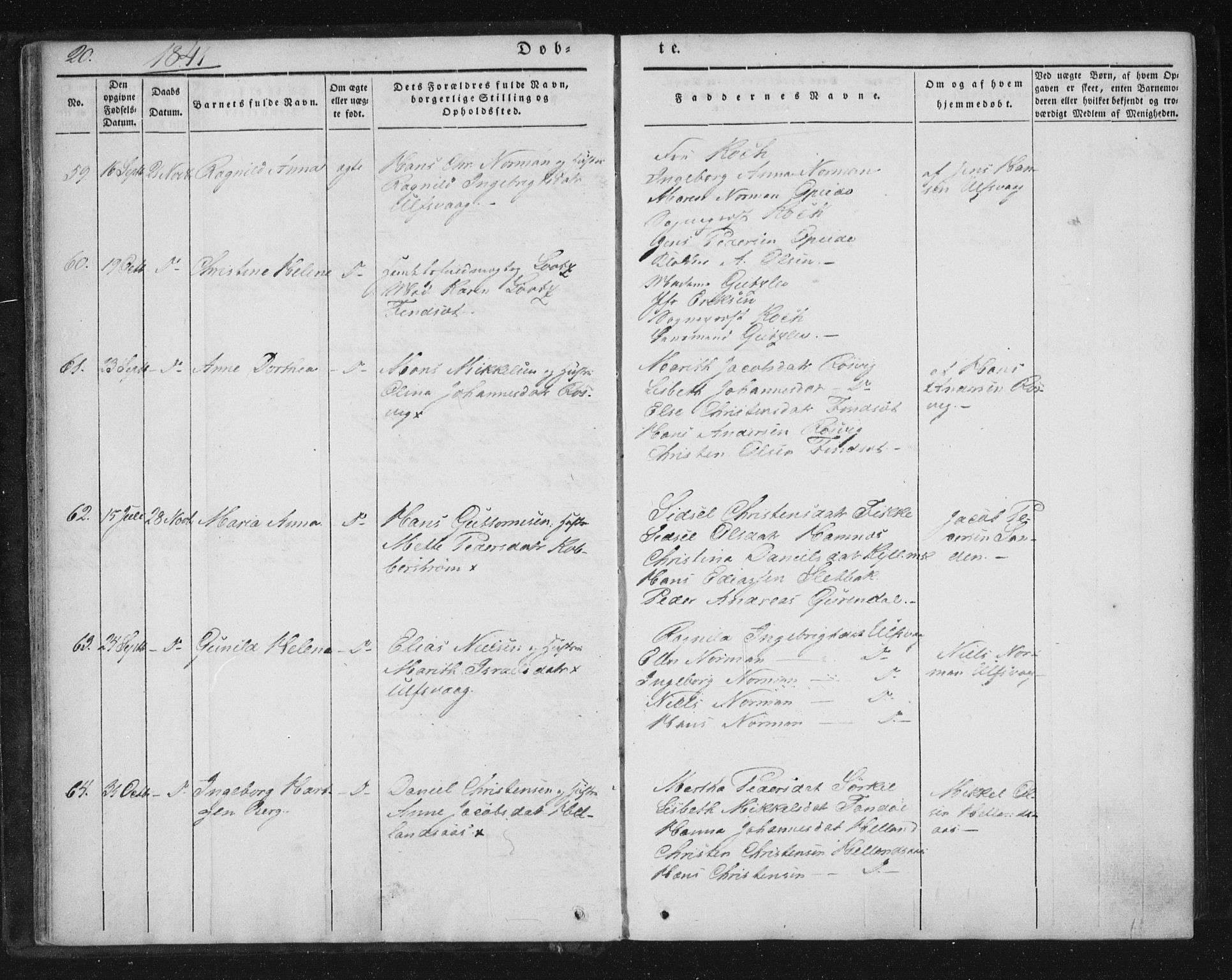 Ministerialprotokoller, klokkerbøker og fødselsregistre - Nordland, AV/SAT-A-1459/859/L0843: Parish register (official) no. 859A03, 1840-1848, p. 20