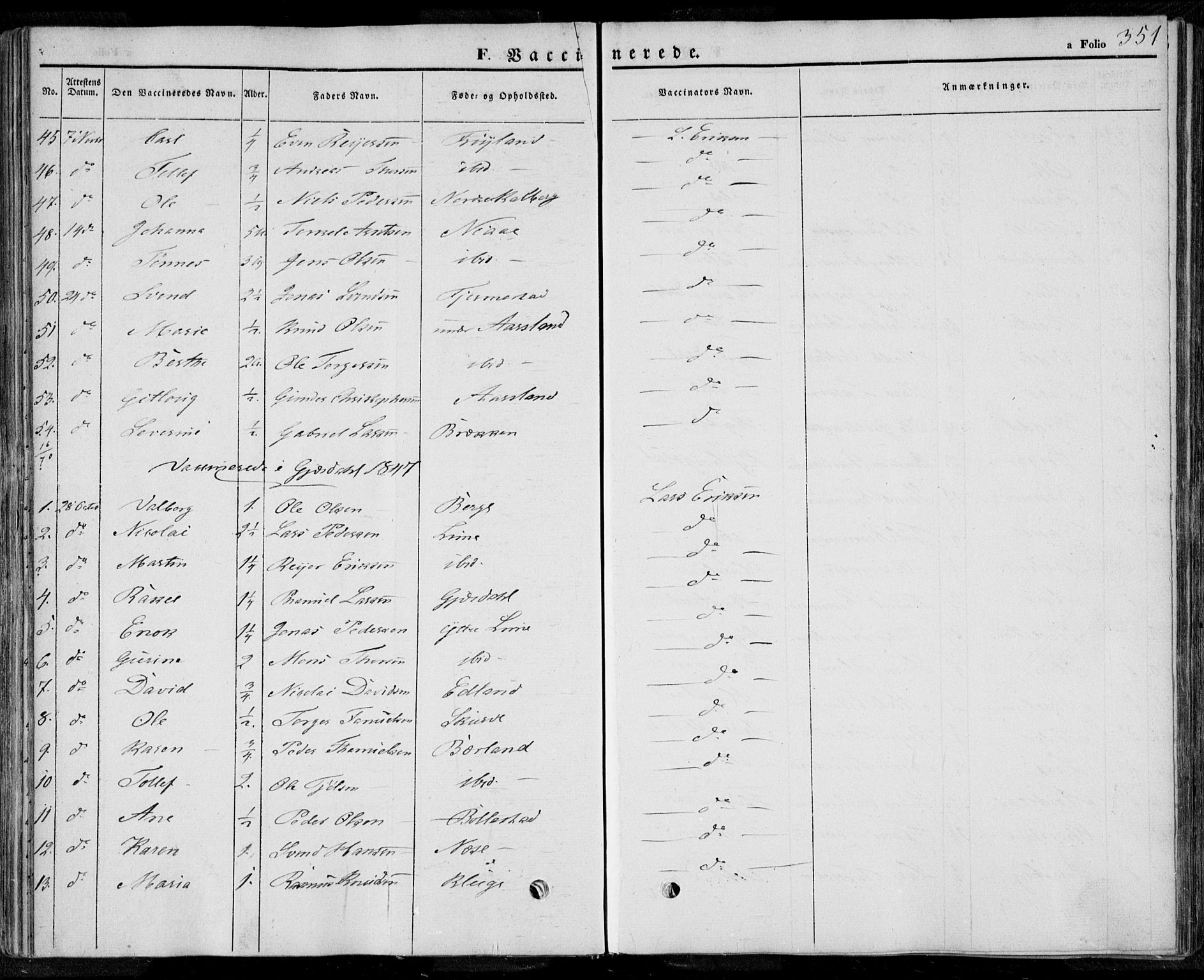 Lye sokneprestkontor, SAST/A-101794/001/30BA/L0006: Parish register (official) no. A 5.2, 1842-1855, p. 351